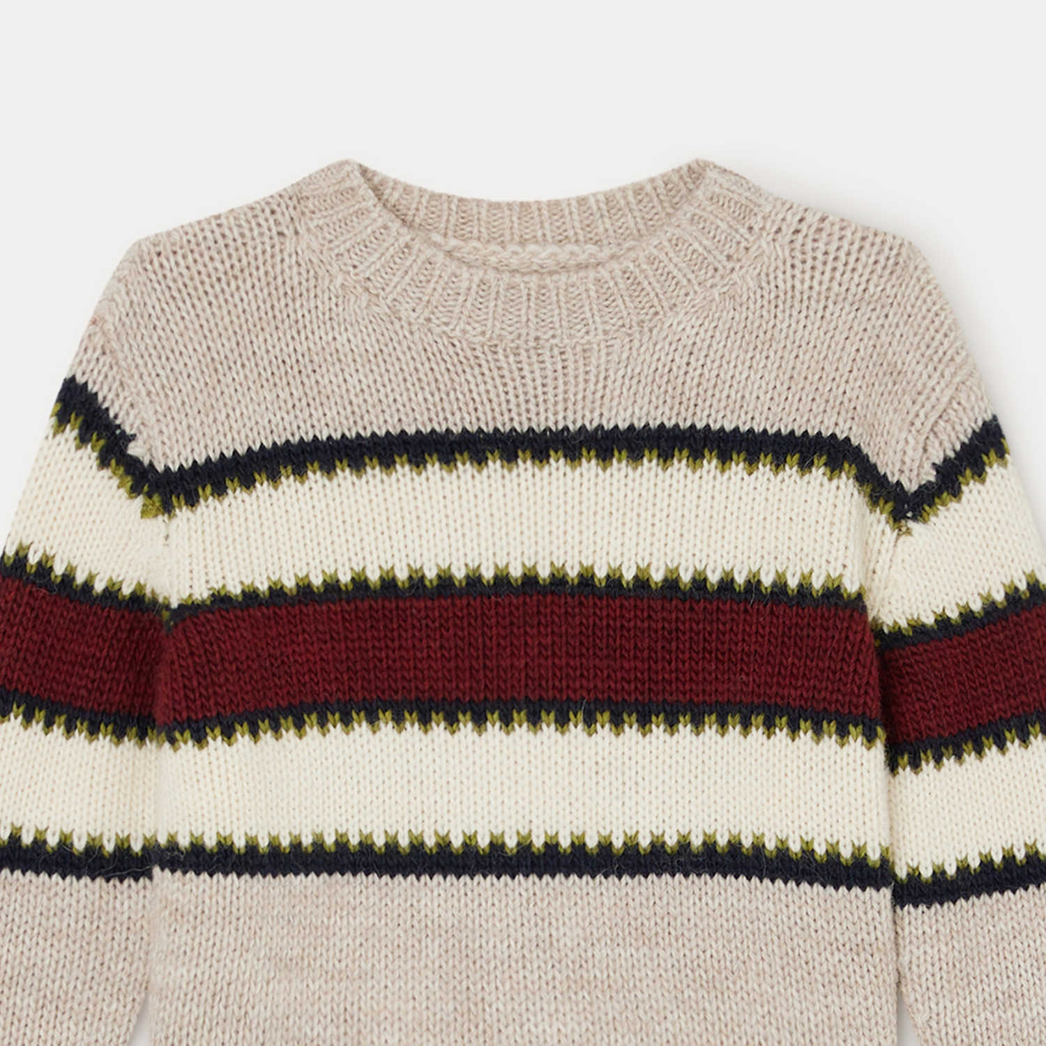 Boys Beige Stripes Wool Sweater