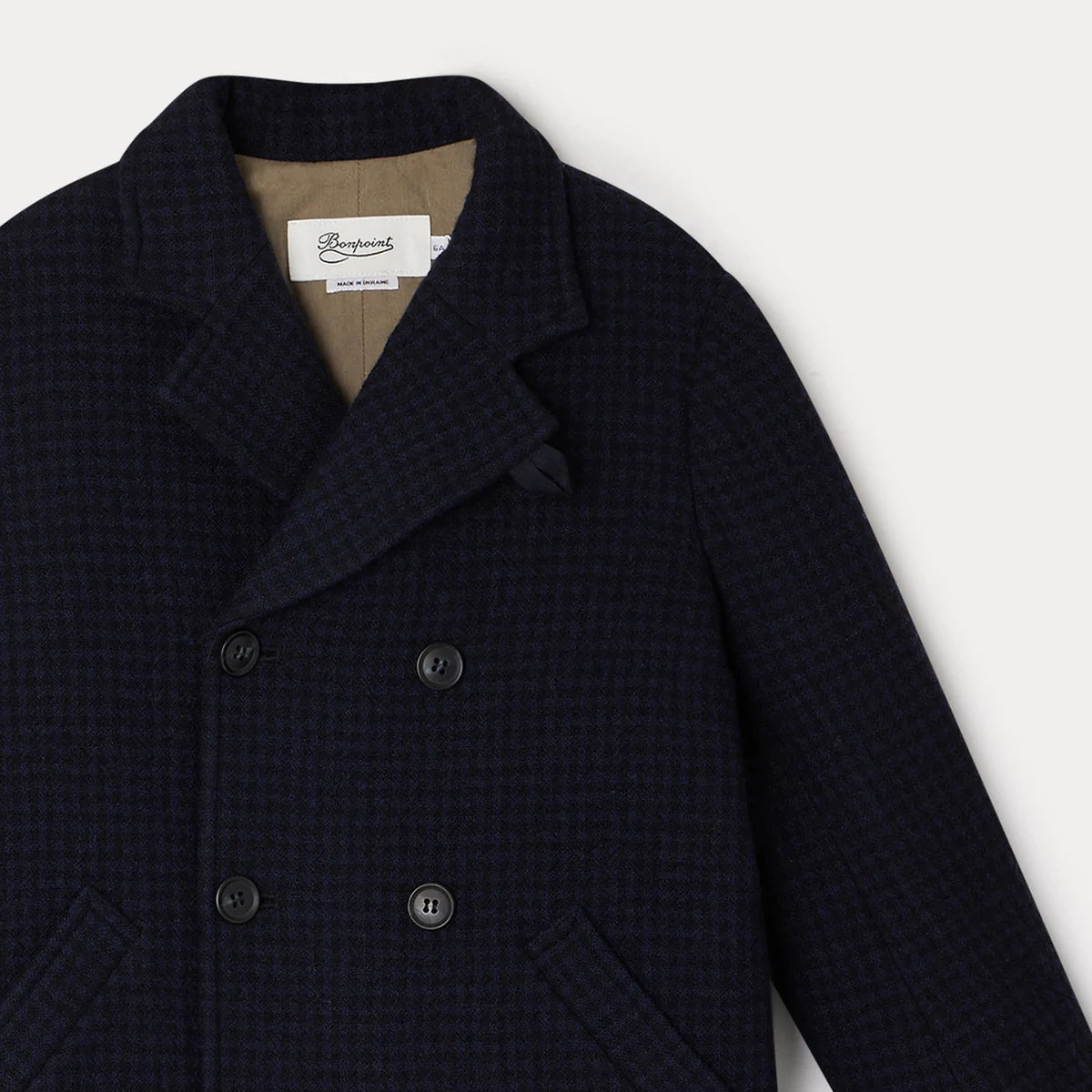 Boys & Girls Navy Check Wool Coat