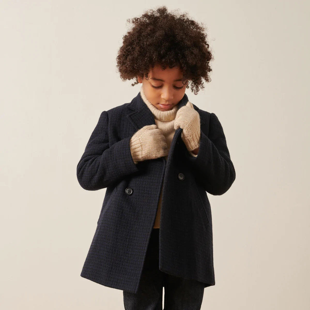 Boys & Girls Navy Check Wool Coat