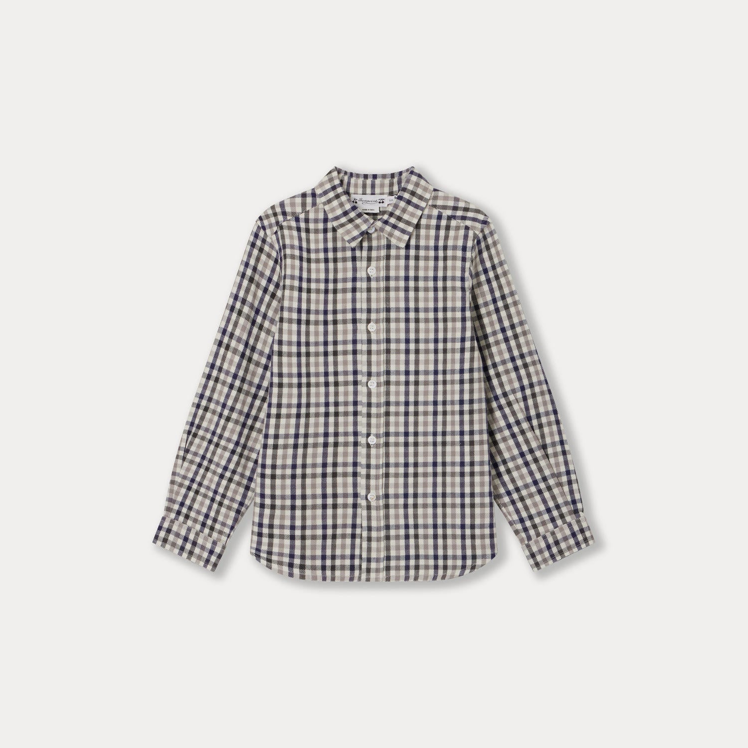 Boys Navy Check Cotton Shirt