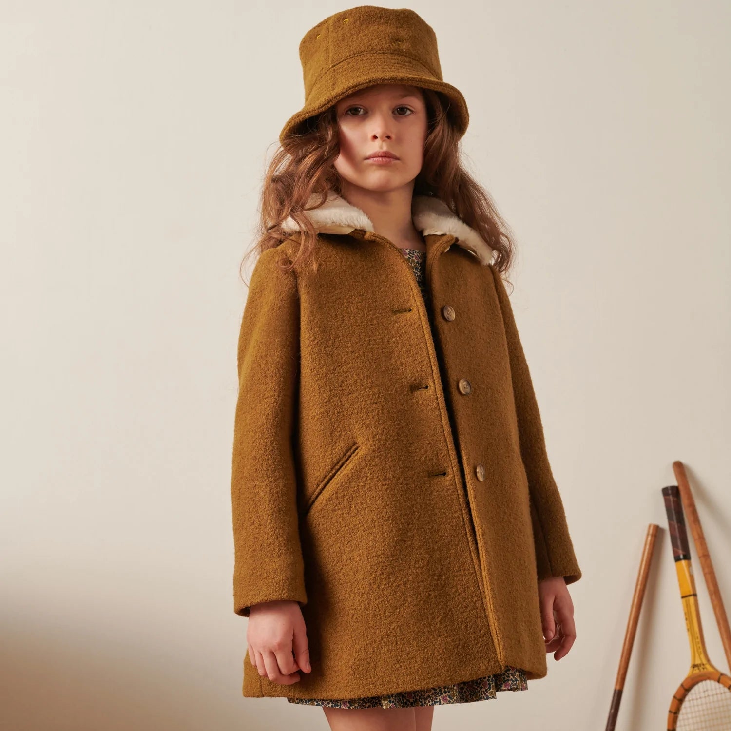 Boys & Girls Brown Wool Bucket Hat