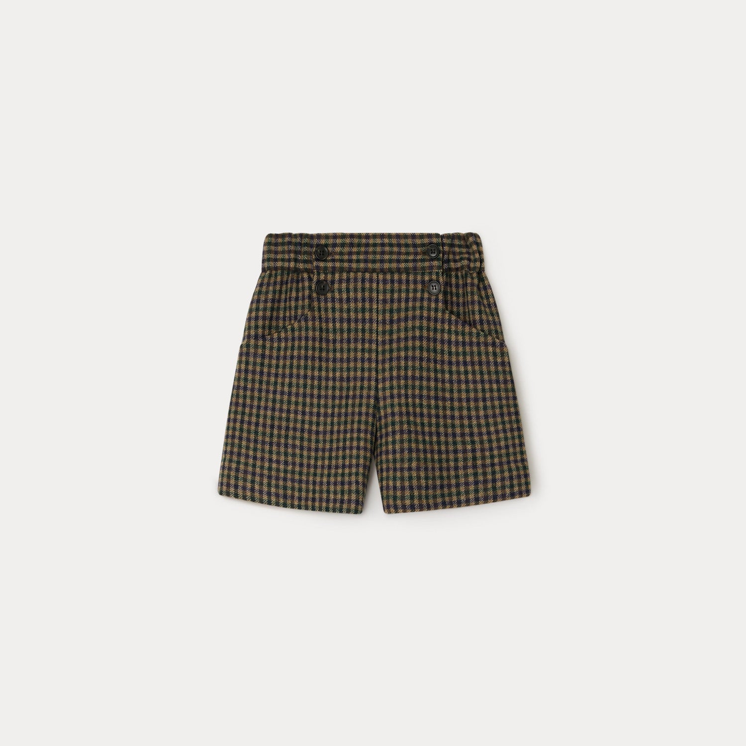 Girls Khaki Check Wool Shorts