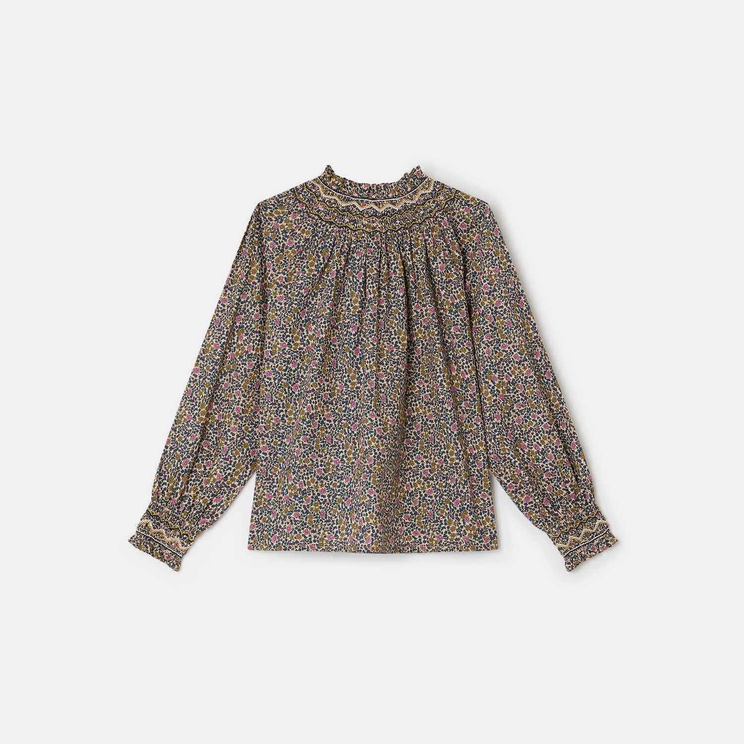 Girls Brown Floral Cotton Shirt