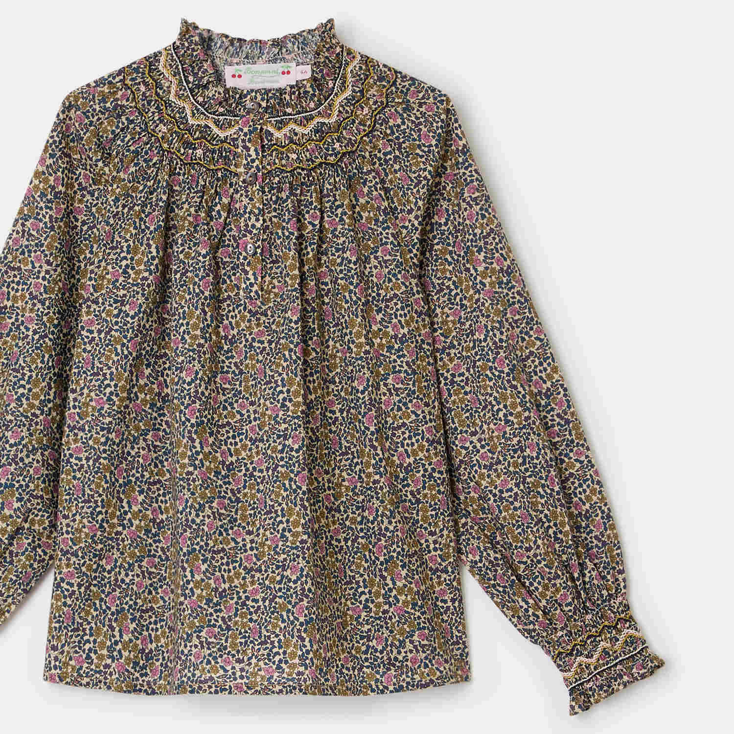 Girls Brown Floral Cotton Shirt