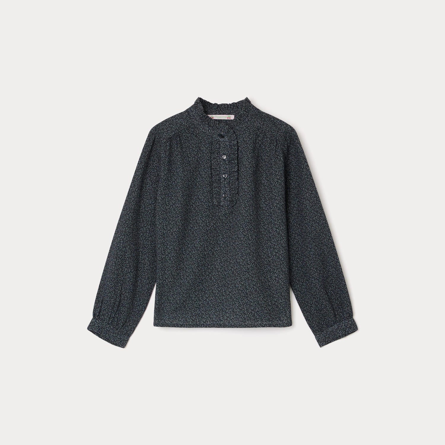 Girls Dark Grey Floral Cotton Shirt