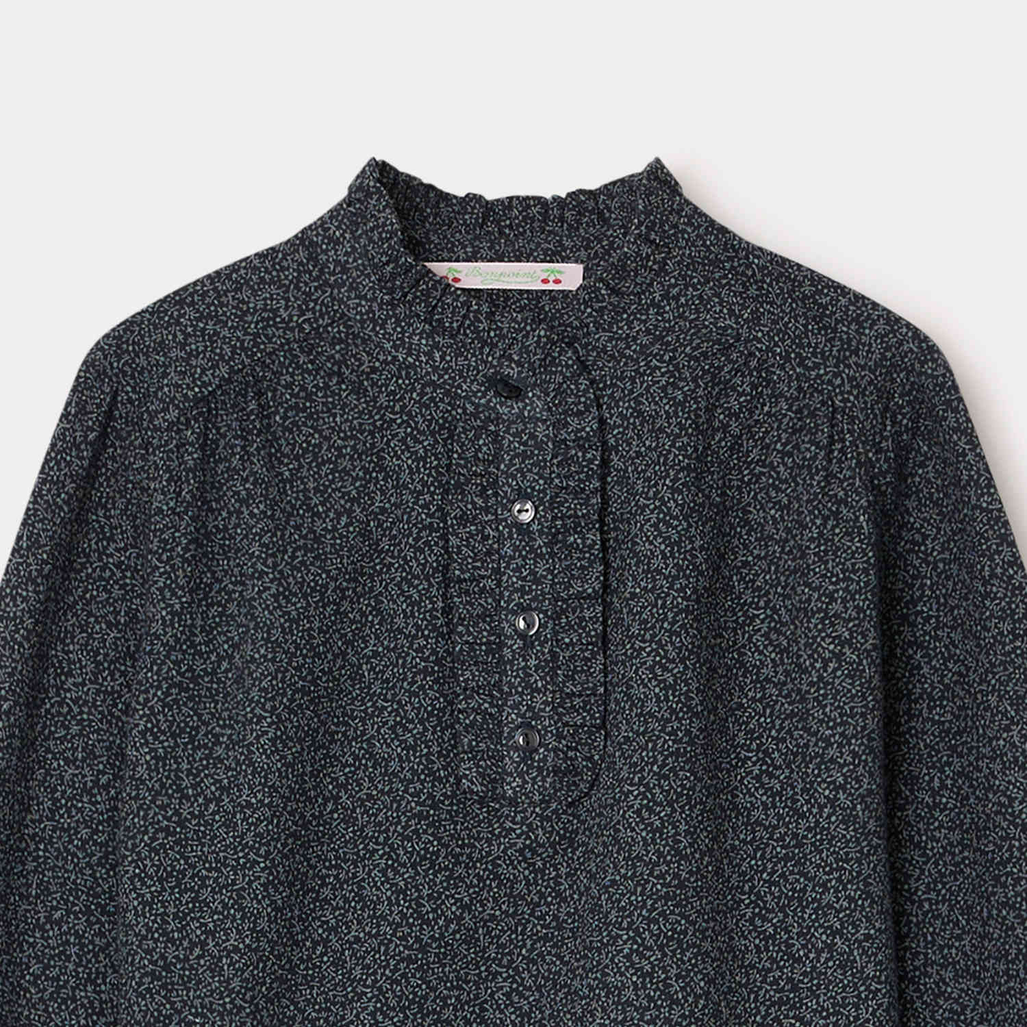 Girls Dark Grey Floral Cotton Shirt