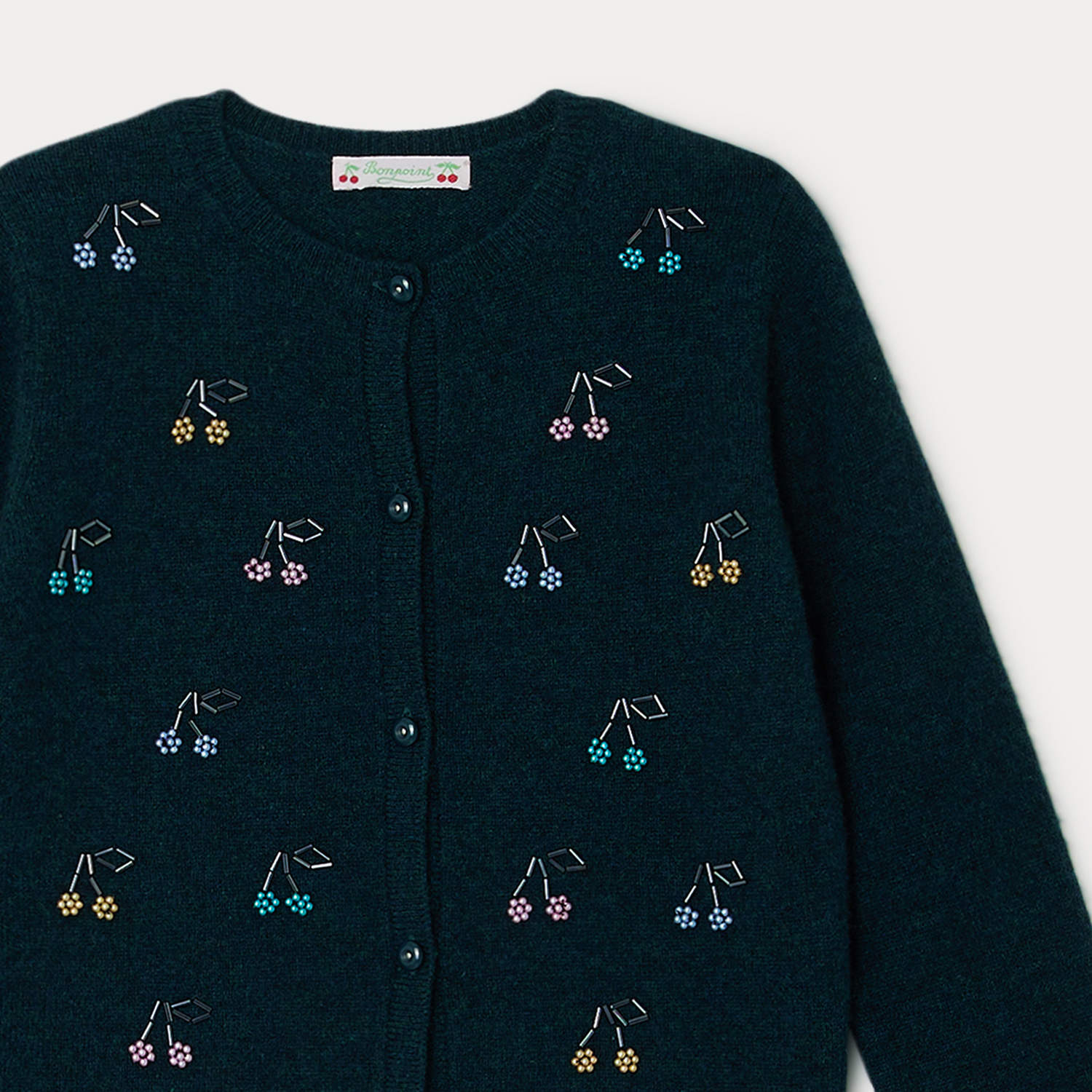 Girls Dark Green Logo Cashmere Cardigan