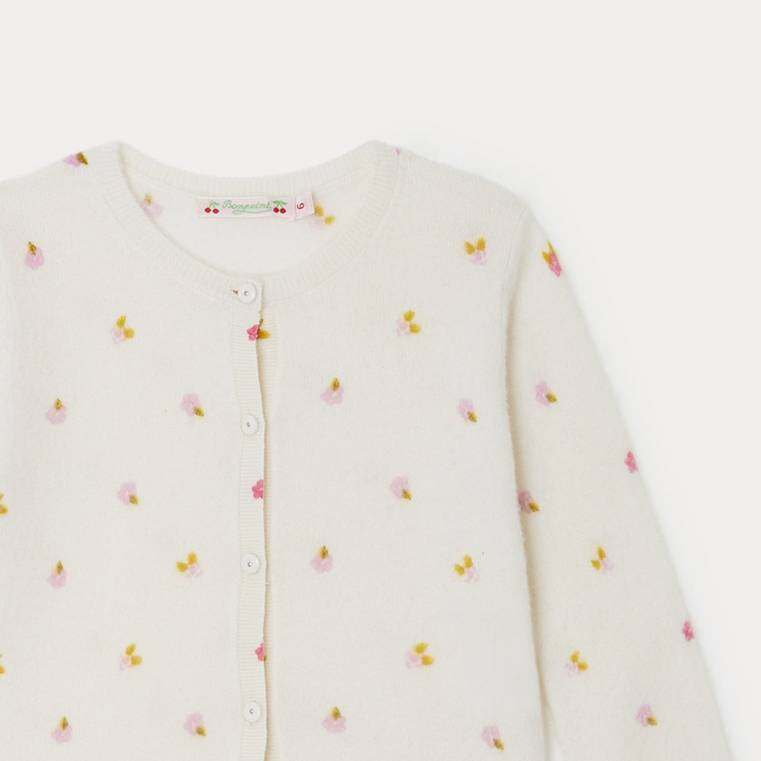 Girls White Embroidered Cashmere Cardigan