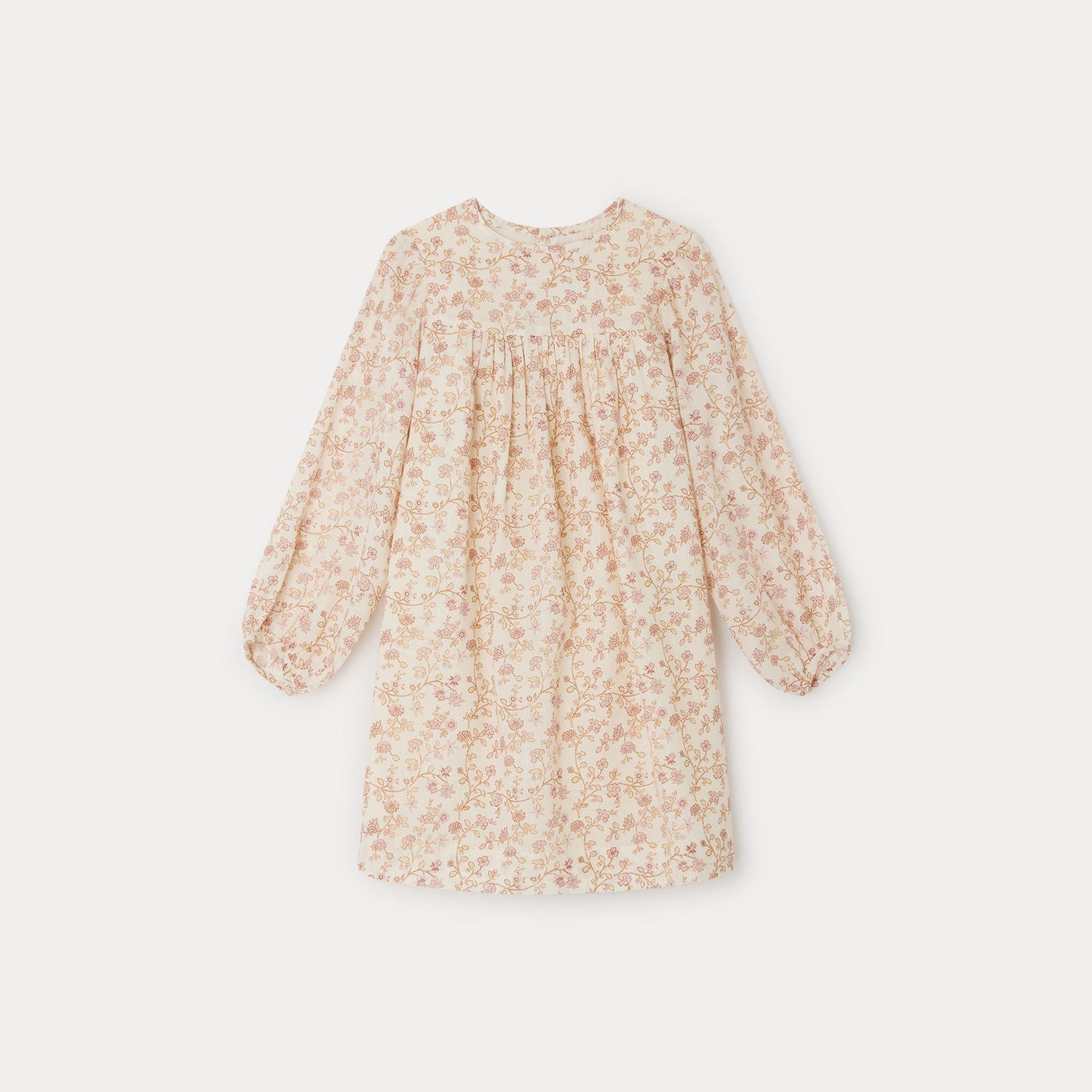 Girls Beige Floral Cotton Dress