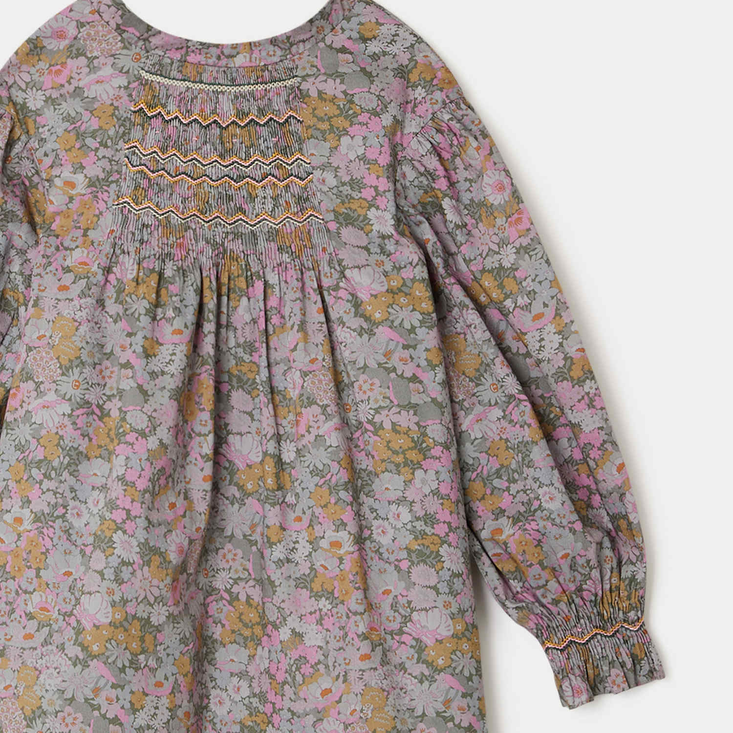 Girls Green-Grey Floral Dress