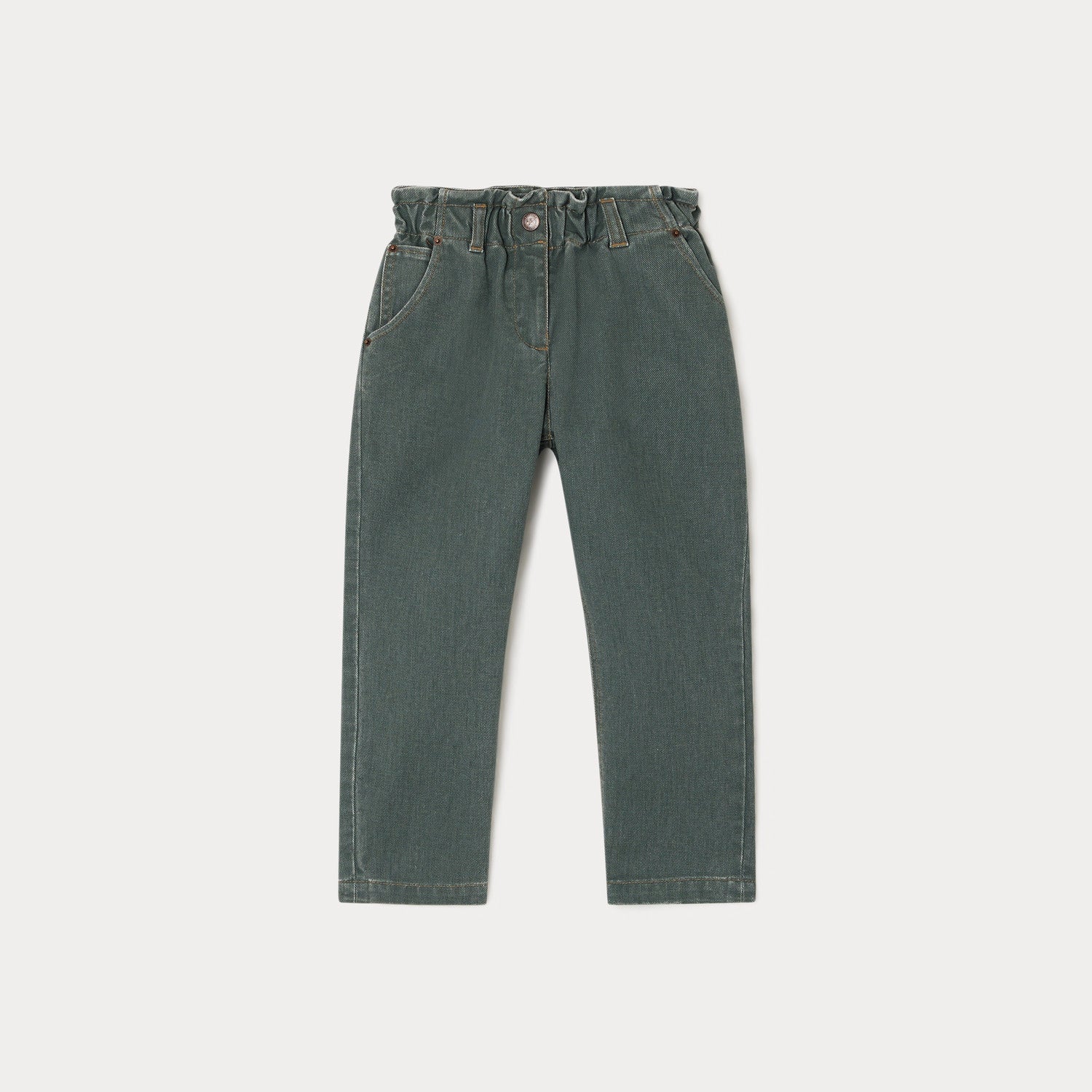 Girls Green-Grey Denim Trousers