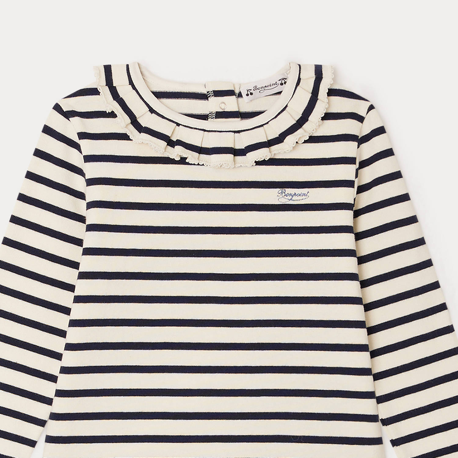 Girls White Stripes Cotton T-Shirt