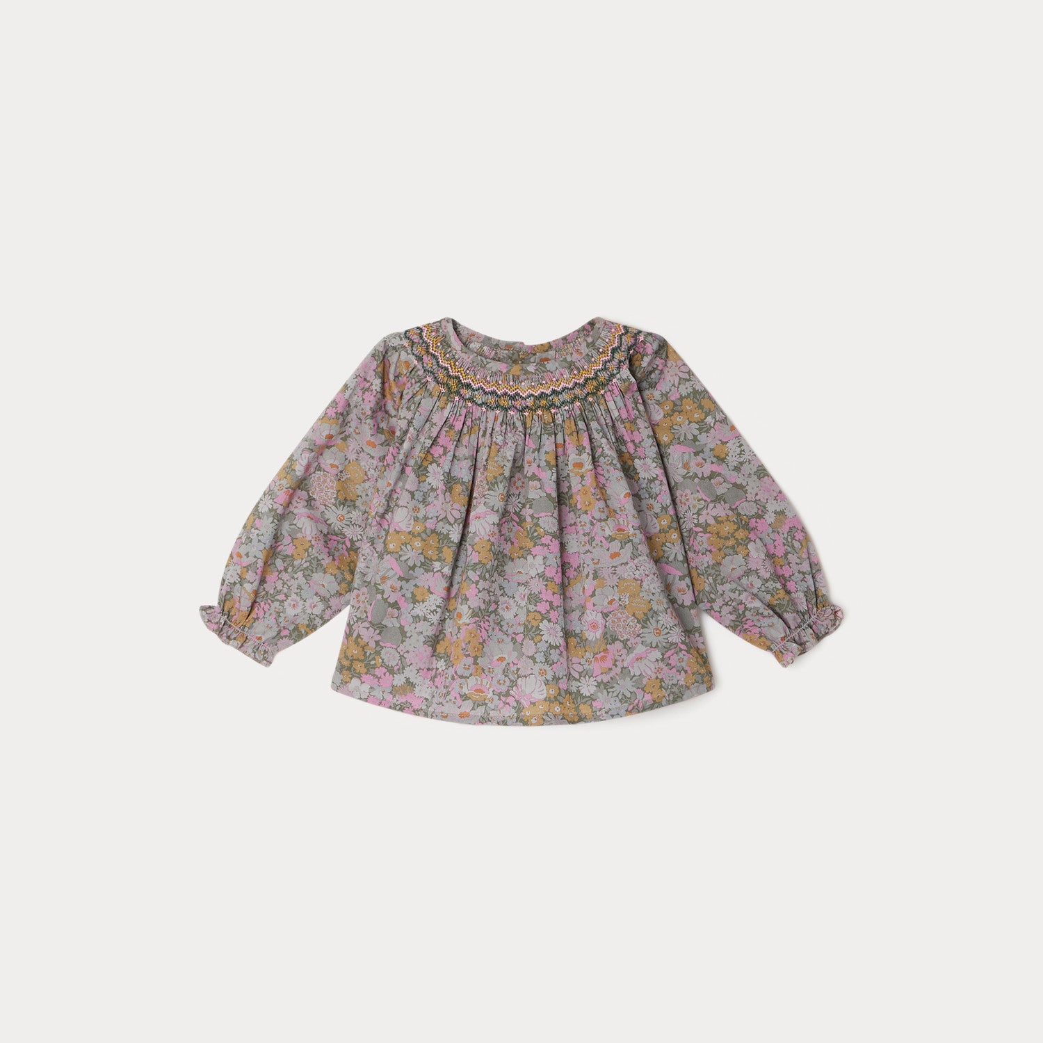 Baby Girls Green-Grey Floral Cotton Top
