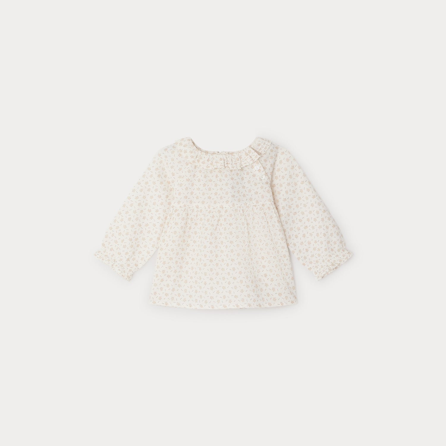 Baby Girls Beige Floral Cotton Shirt