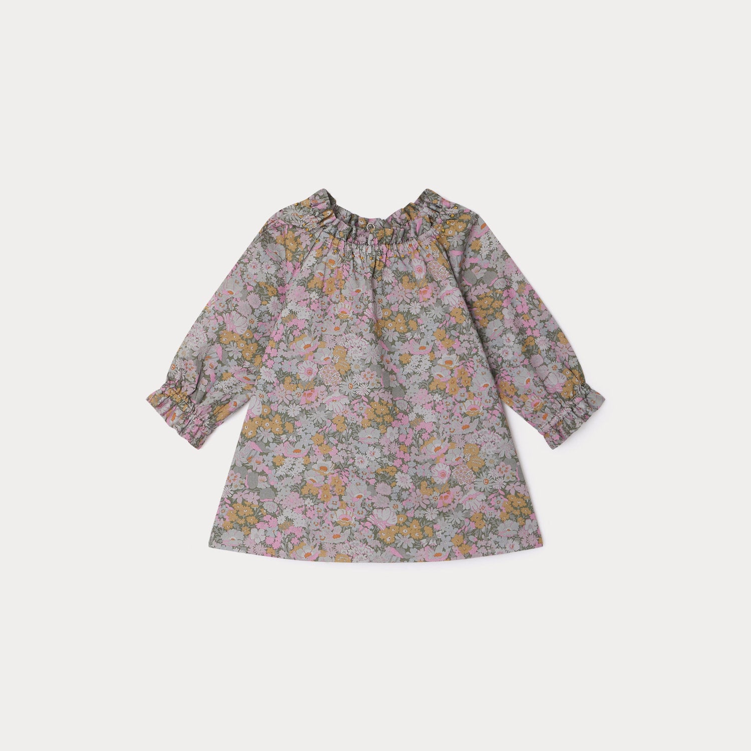Baby Girls Green-Grey Floral Dress