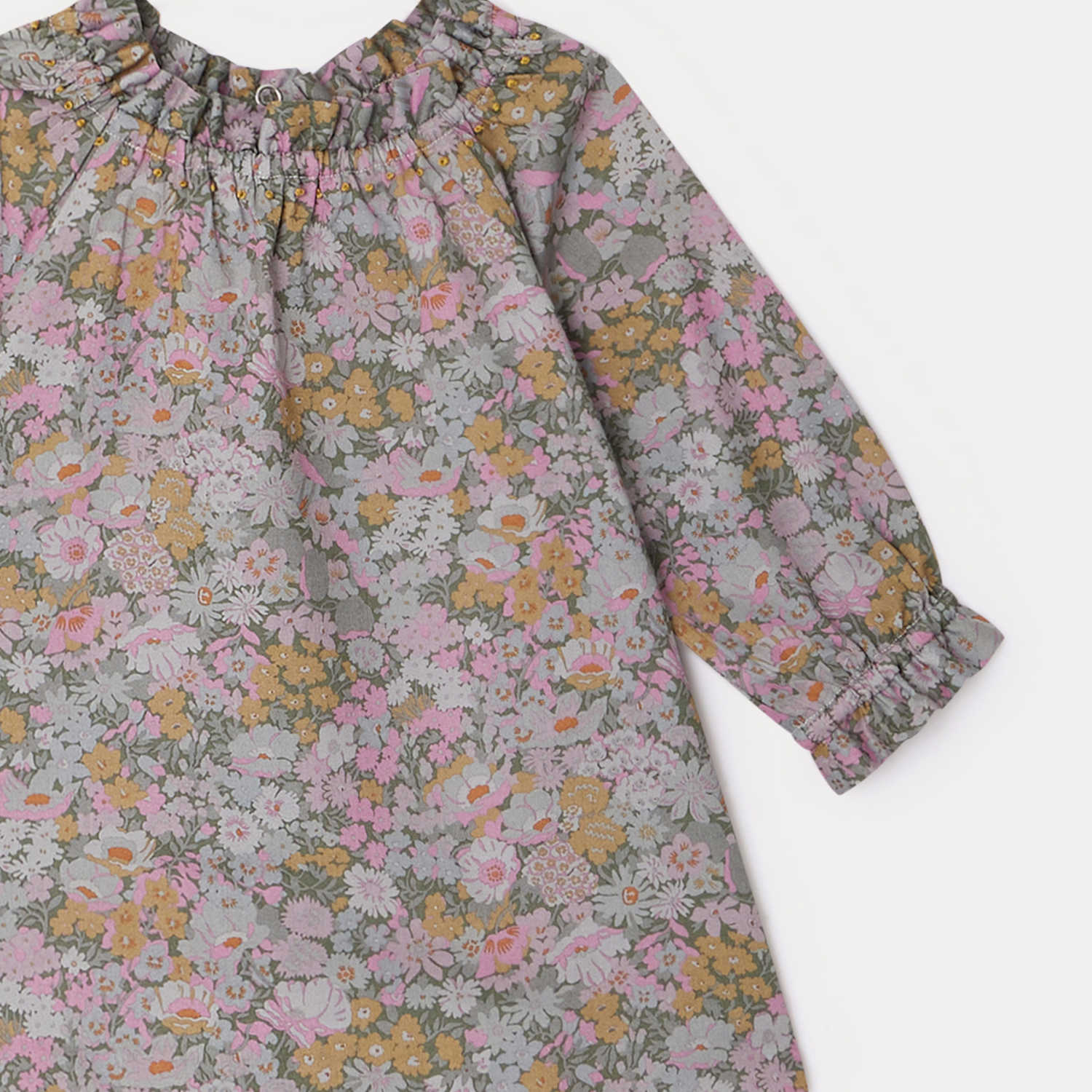 Baby Girls Green-Grey Floral Dress