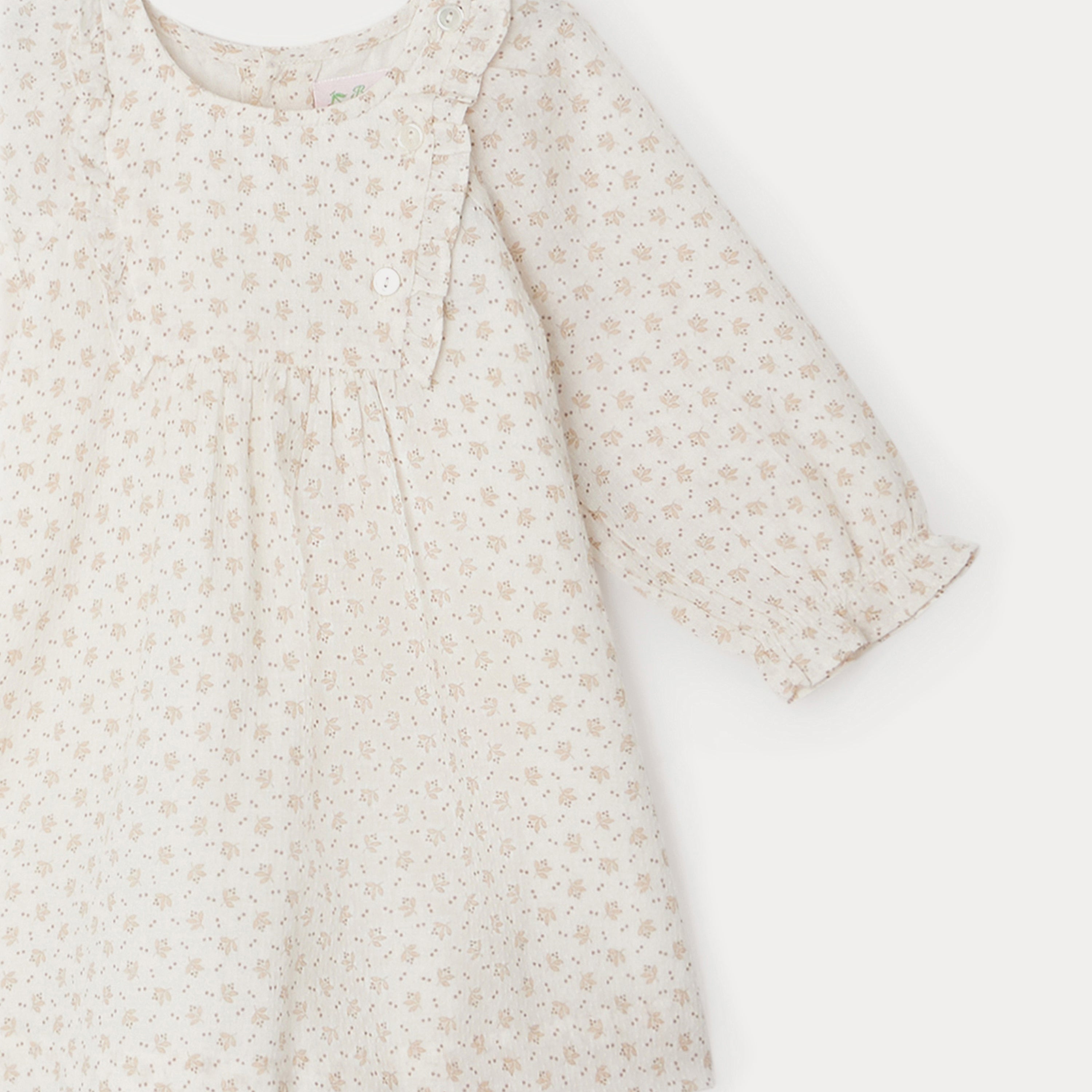 Baby Girls Beige Floral Cotton Dress
