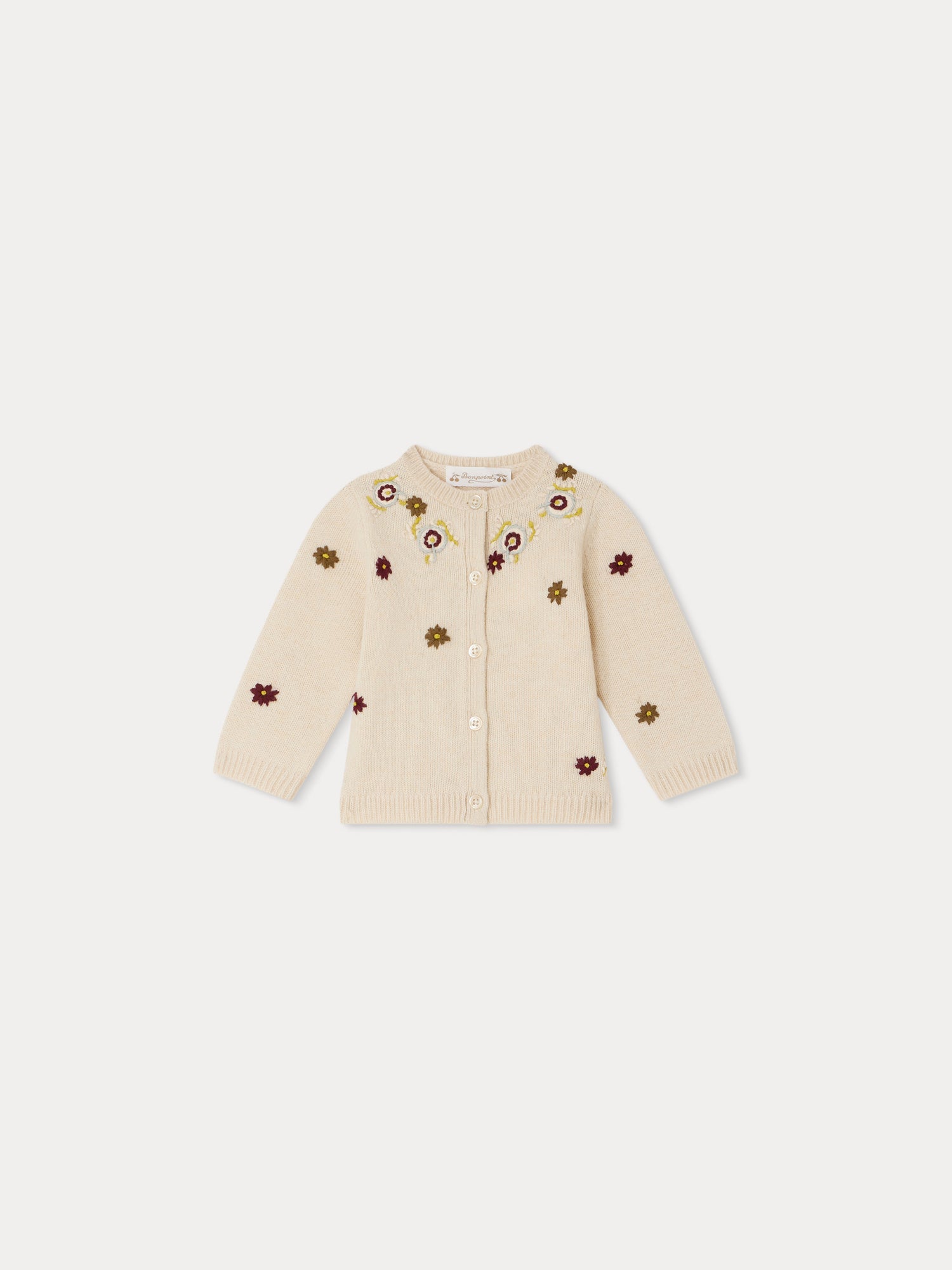 Baby Girls White Embroidered Wool Cardigan