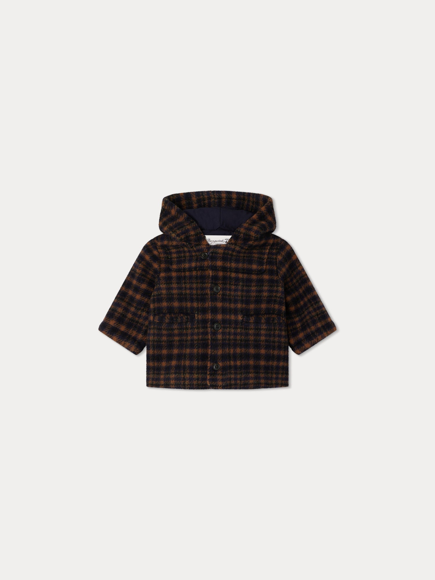 Baby Boys Brown Check Wool Coat