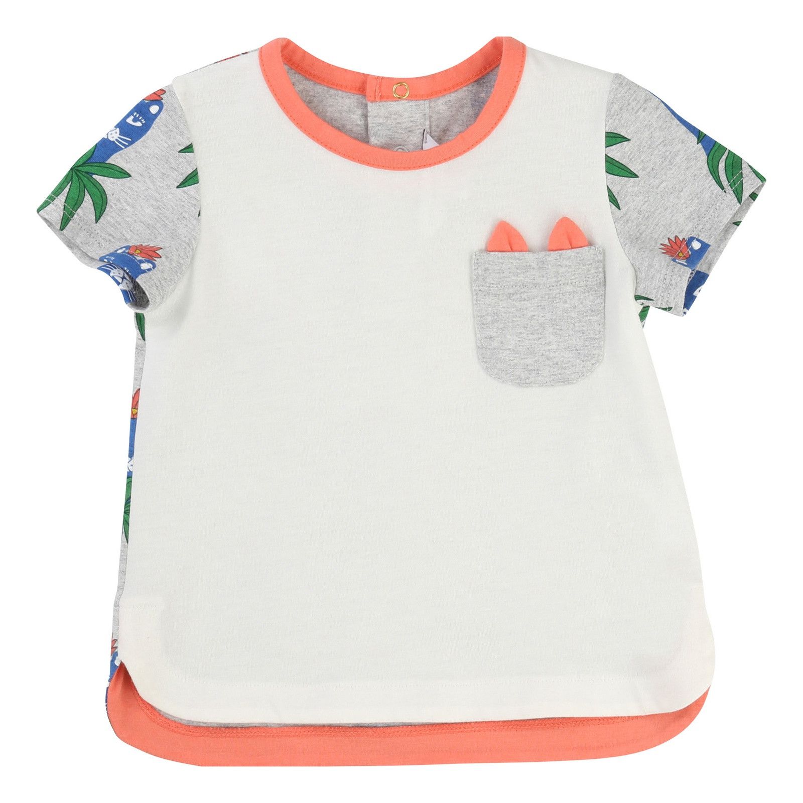 Baby Girls White&Grey T-Shirt With Fancy Print Trims - CÉMAROSE | Children's Fashion Store