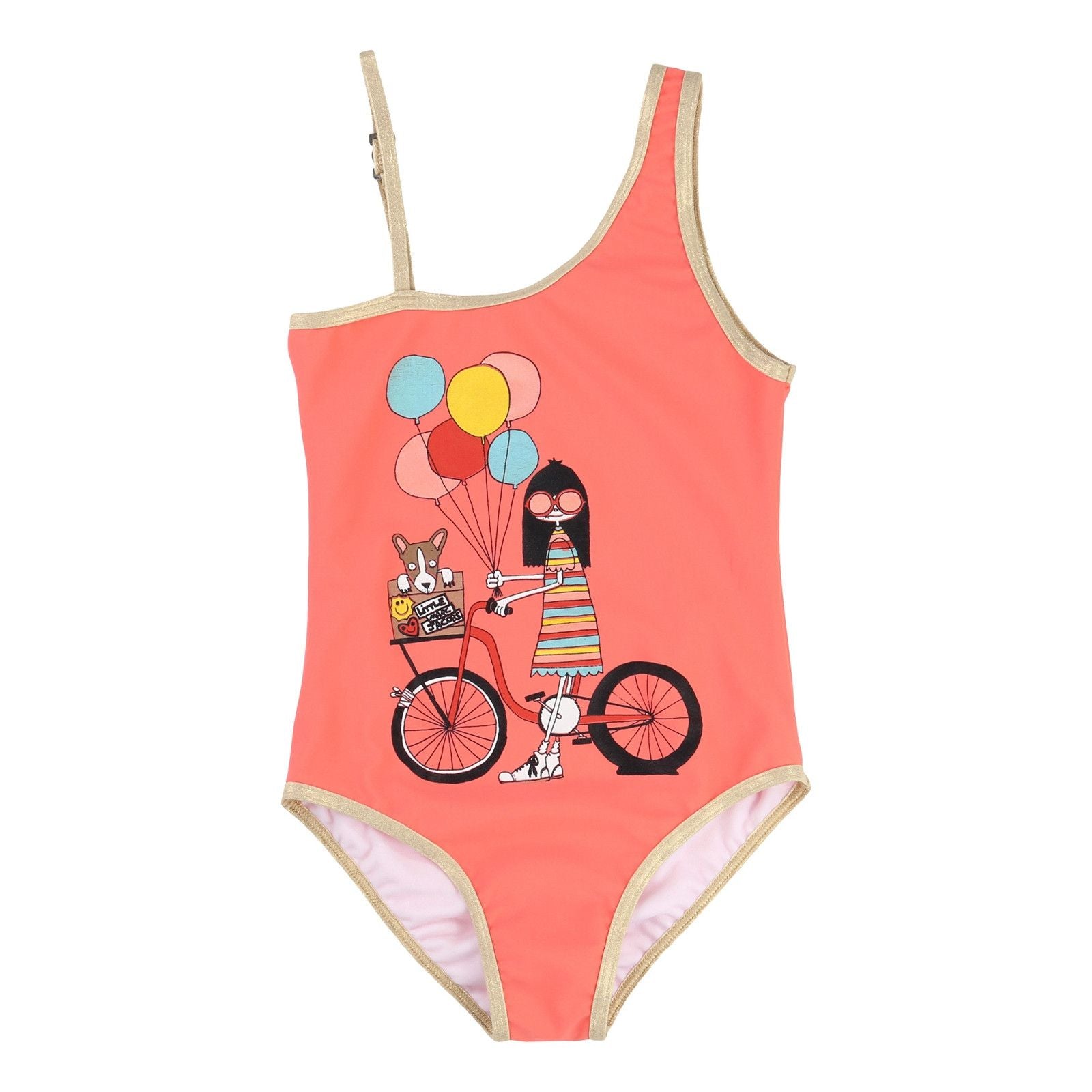 Girls Pink 'Mrs Marc' Printed Asymmetrical Straps Swimsuit - CÉMAROSE | Children's Fashion Store