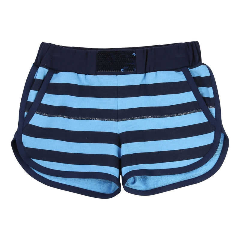 Girls Navy Blue&Light Blue Stripe Cotton Bermuda Shorts - CÉMAROSE | Children's Fashion Store
