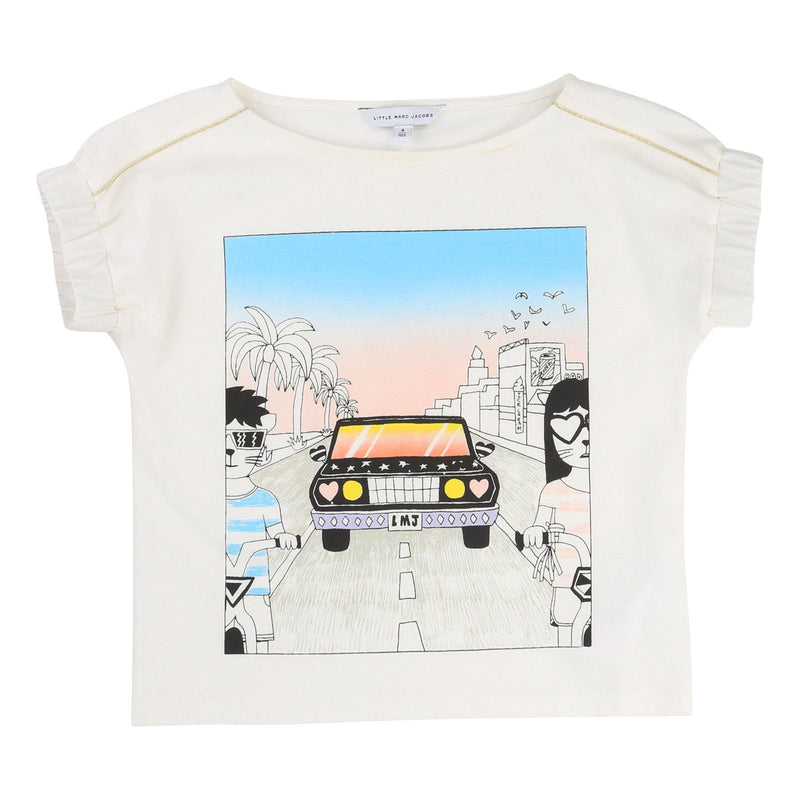 Girls Ivory Car Printed Trims T-Shirt - CÉMAROSE | Children's Fashion Store