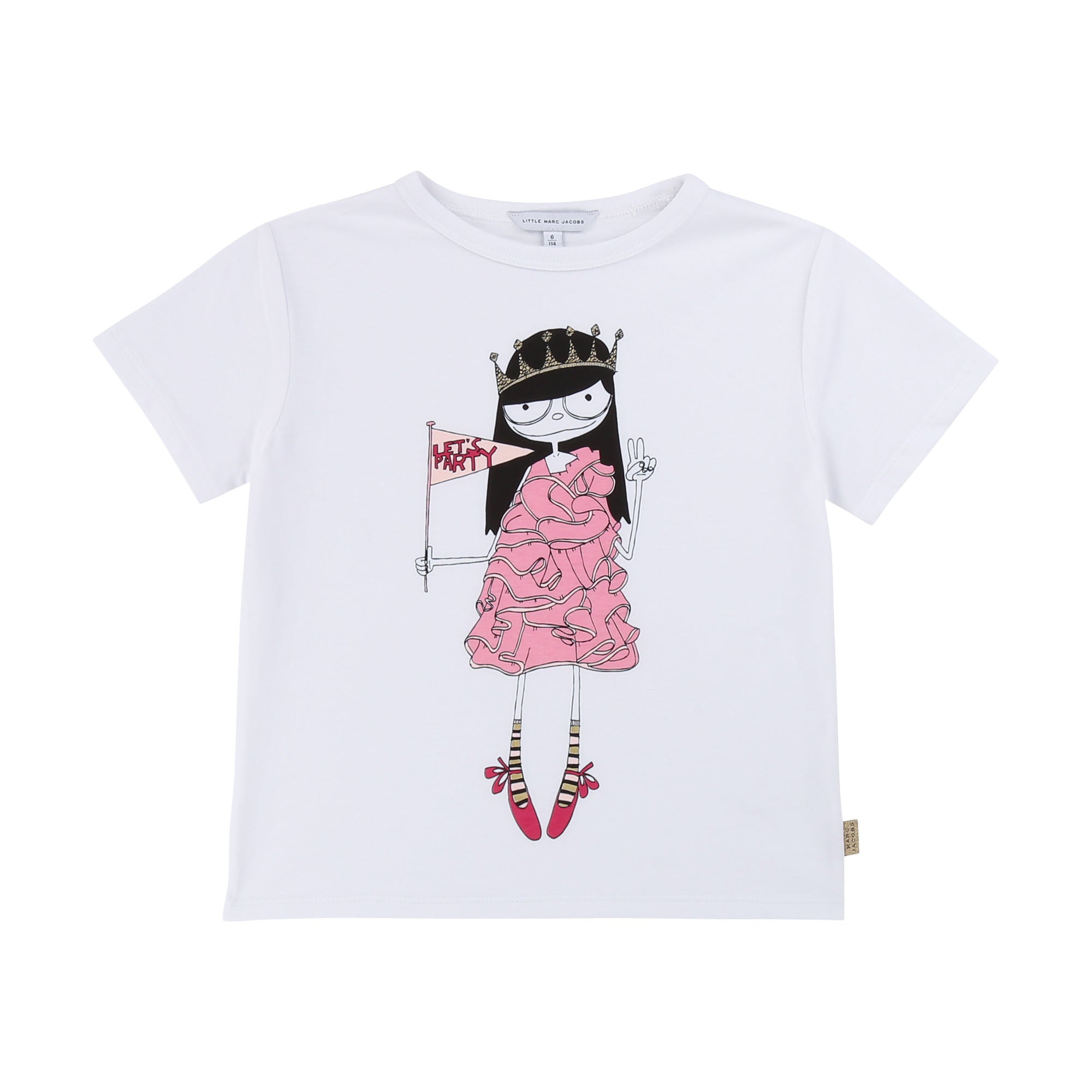 Girls White Pattern Cotton T-shirt