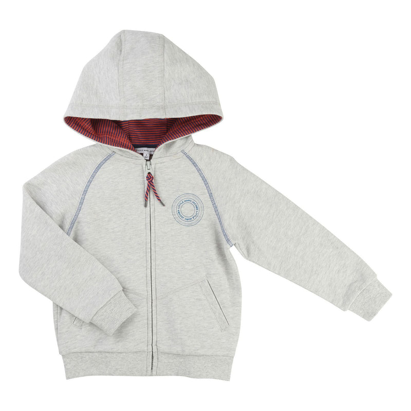Boys Grey Hooded Zip-Up Tops With Patch Brand Logo - CÉMAROSE | Children's Fashion Store