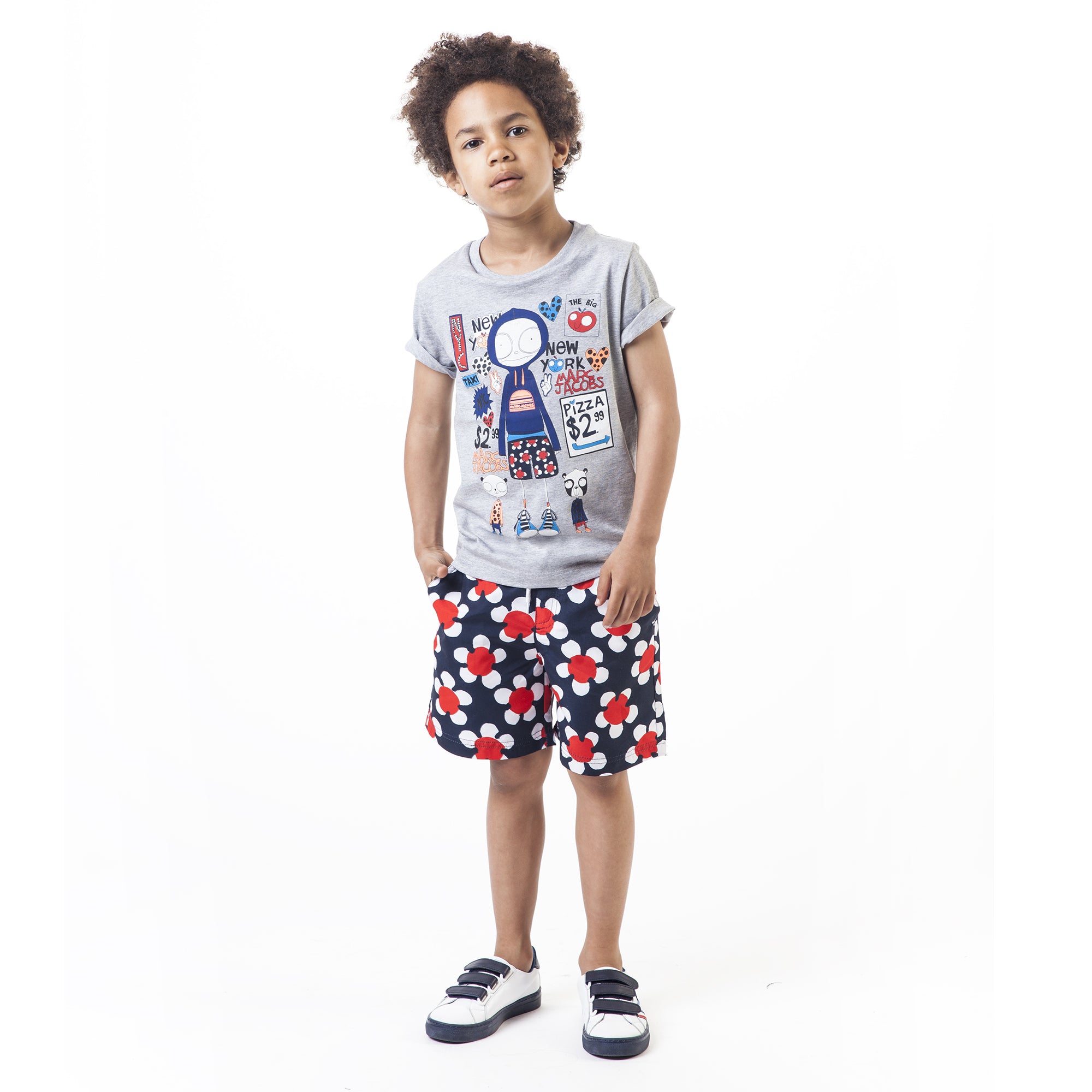 Boys Grey Printed Cotton T-shirt