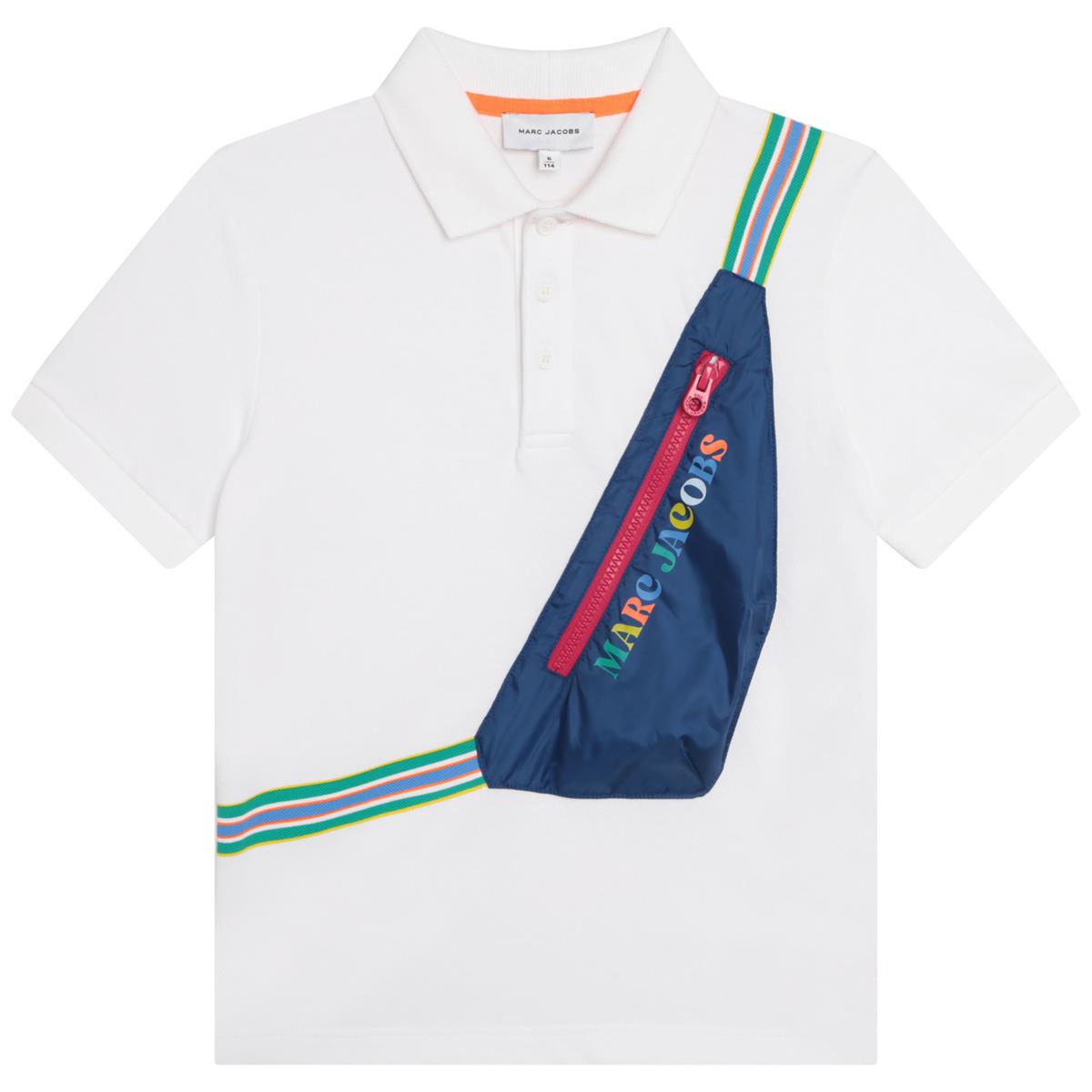 Boys White Printed Polo Shirt