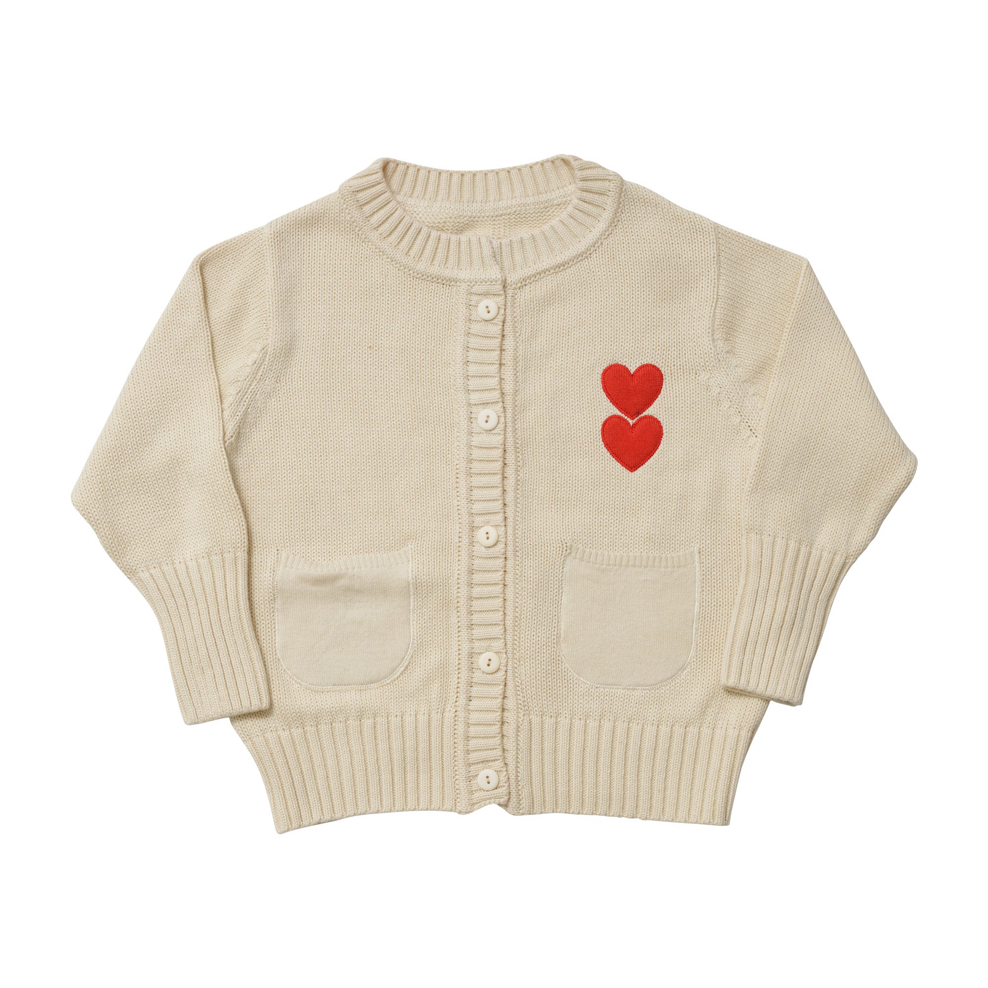 Girls Cream White Heart Cotton Cardigan