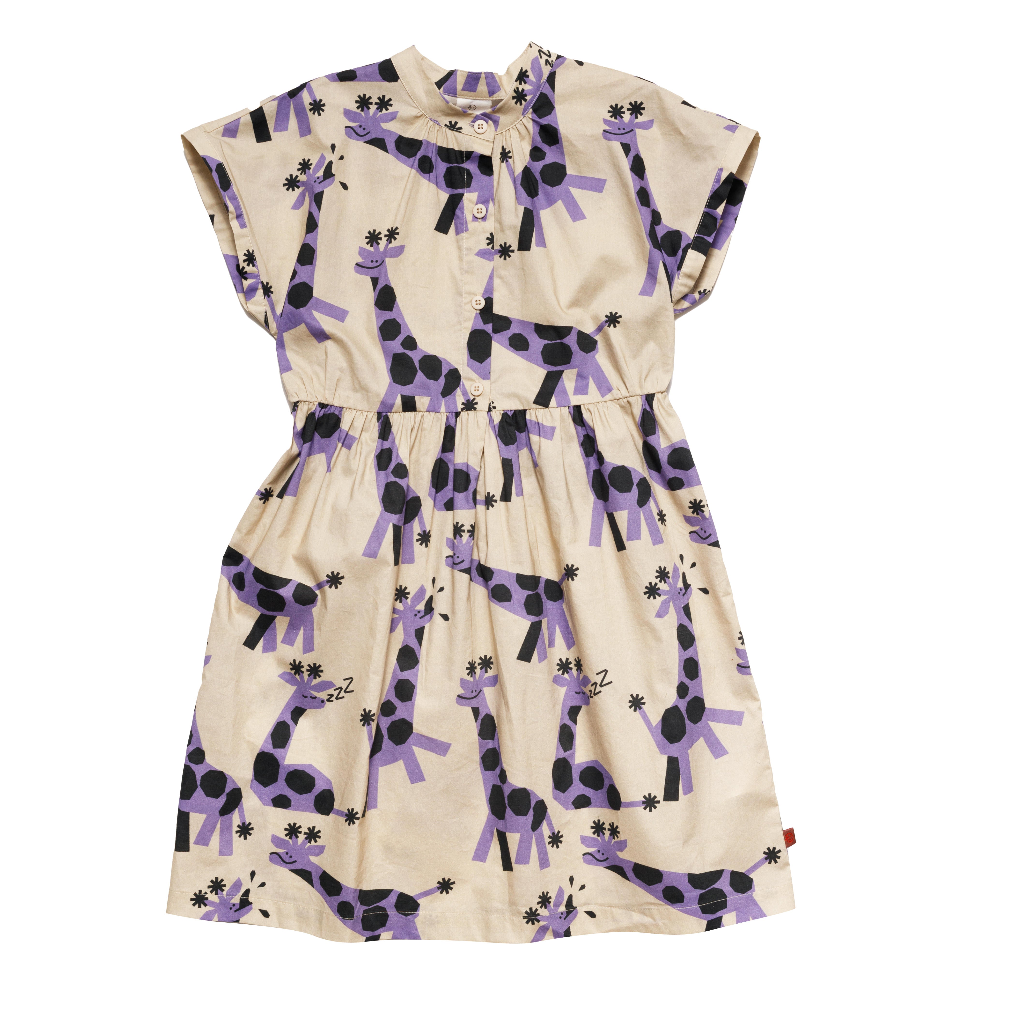 Girls Beige & Purple Printing Cotton Dress