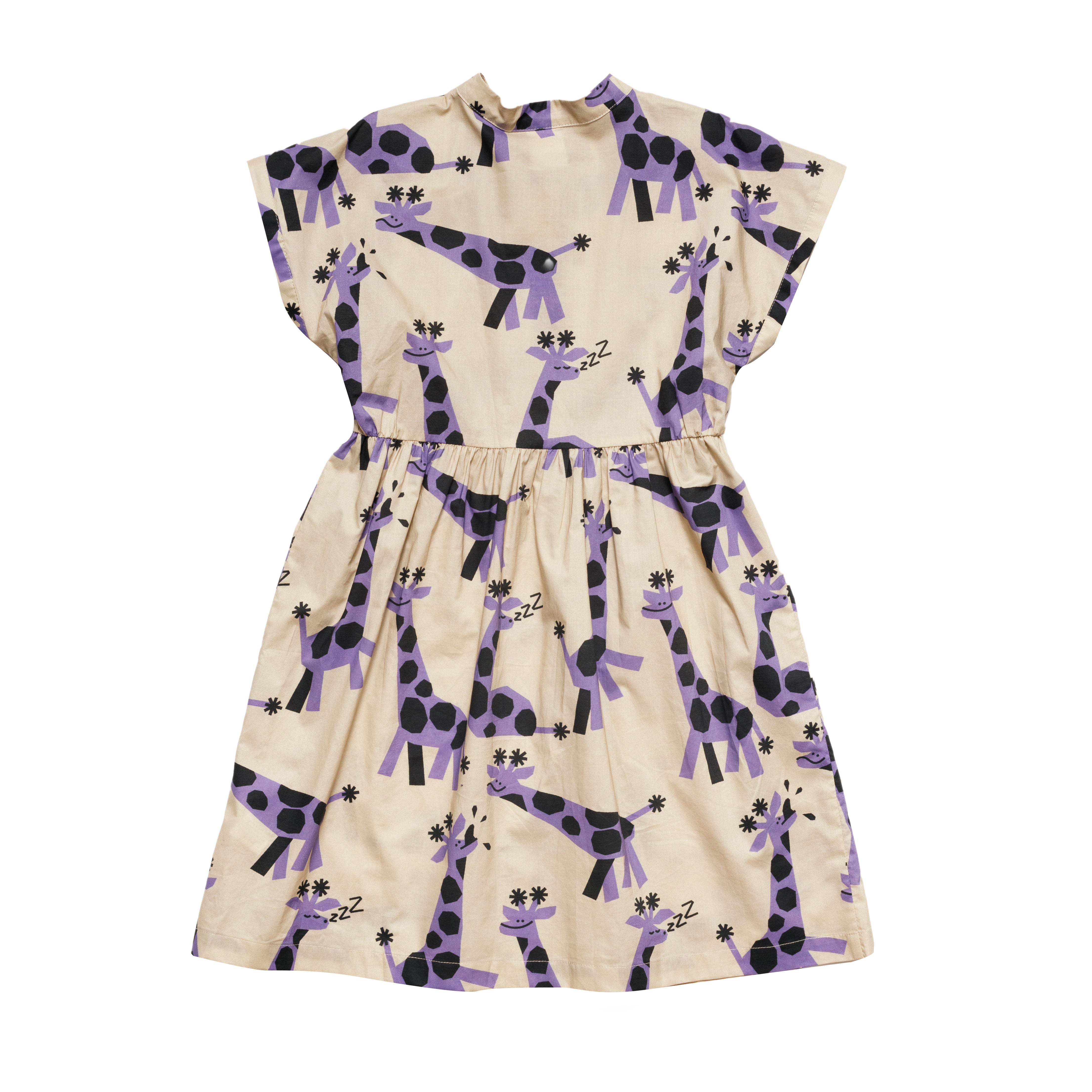 Girls Beige & Purple Printing Cotton Dress