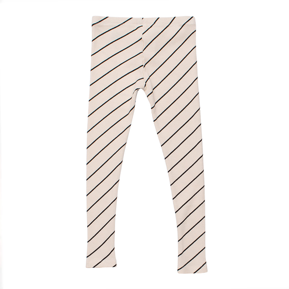 Girls White Stripes Cotton Leggings
