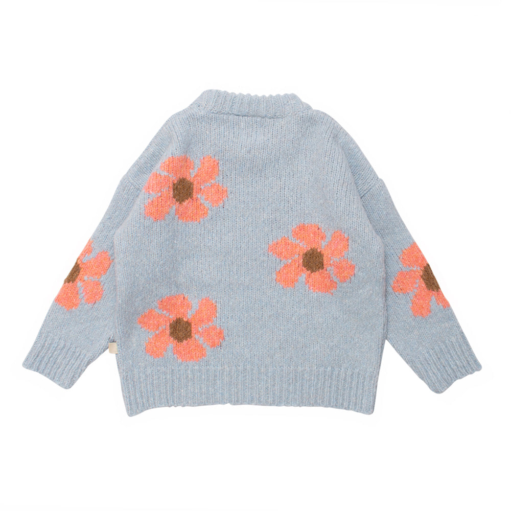 Girls Pale Blue Flower Sweater