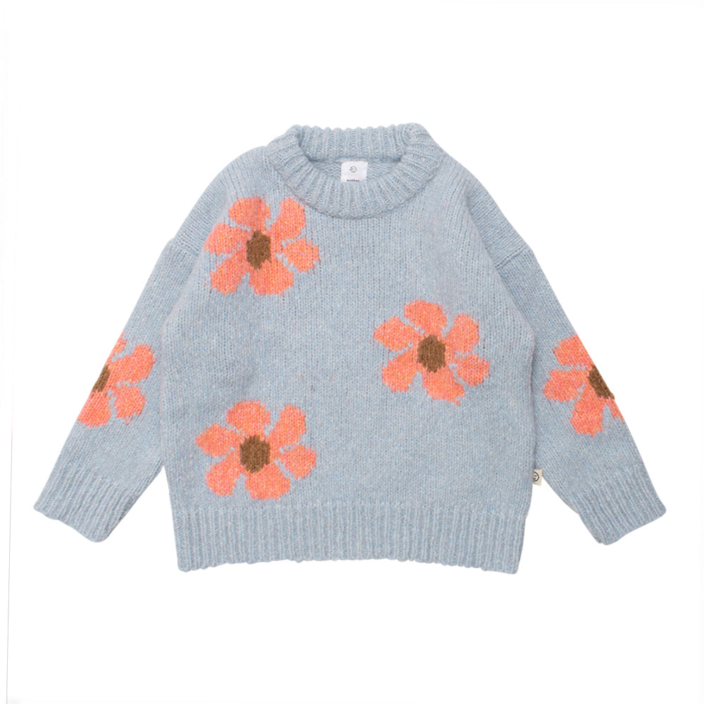 Girls Pale Blue Flower Sweater
