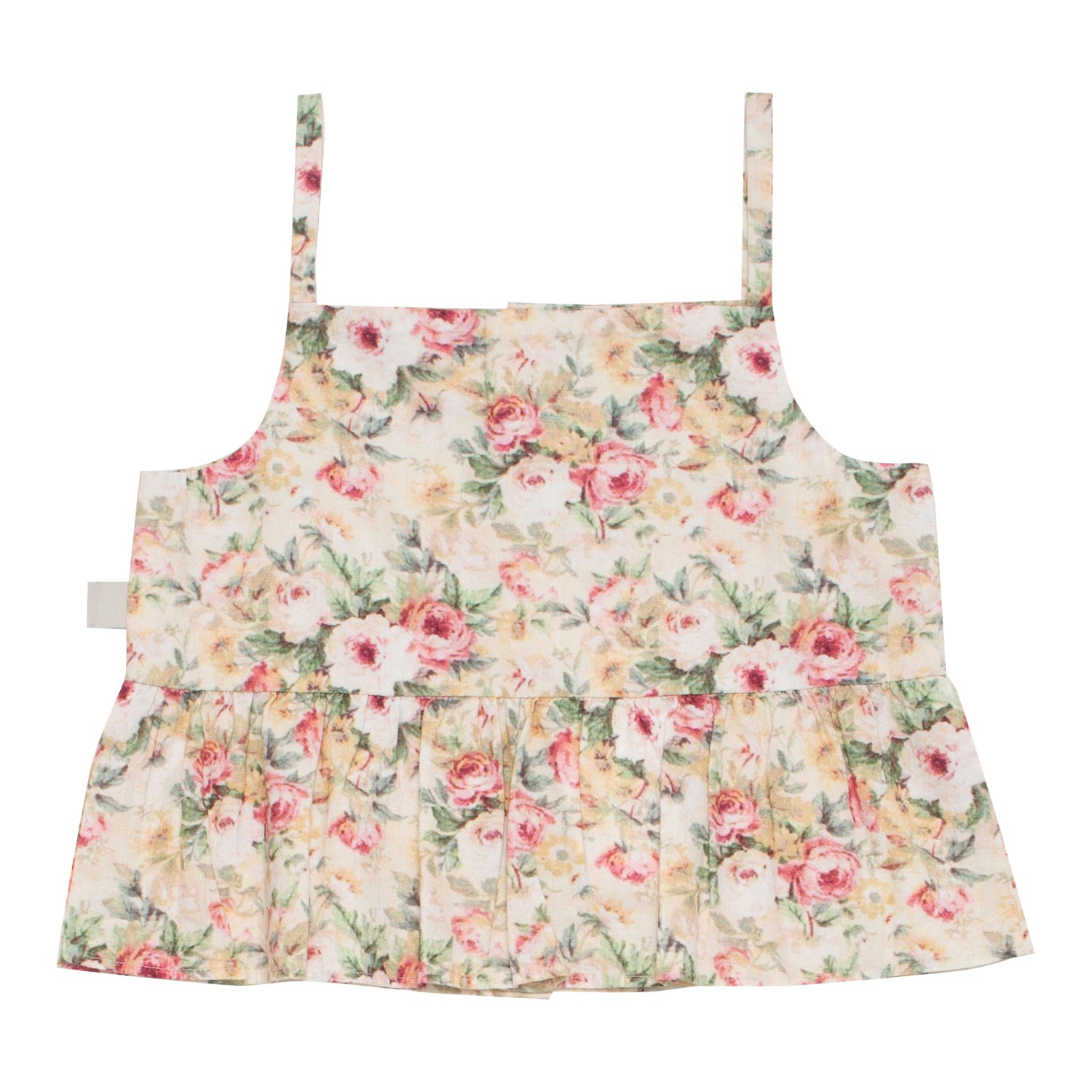 Girls Beige Floral Cotton Strap Top