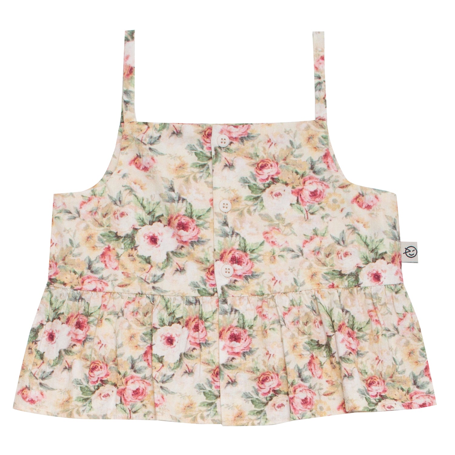 Girls Beige Floral Cotton Strap Top