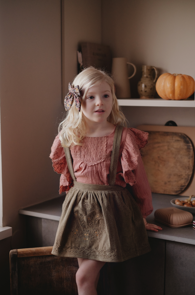 Girls Khaki Velvet Cotton Skirt