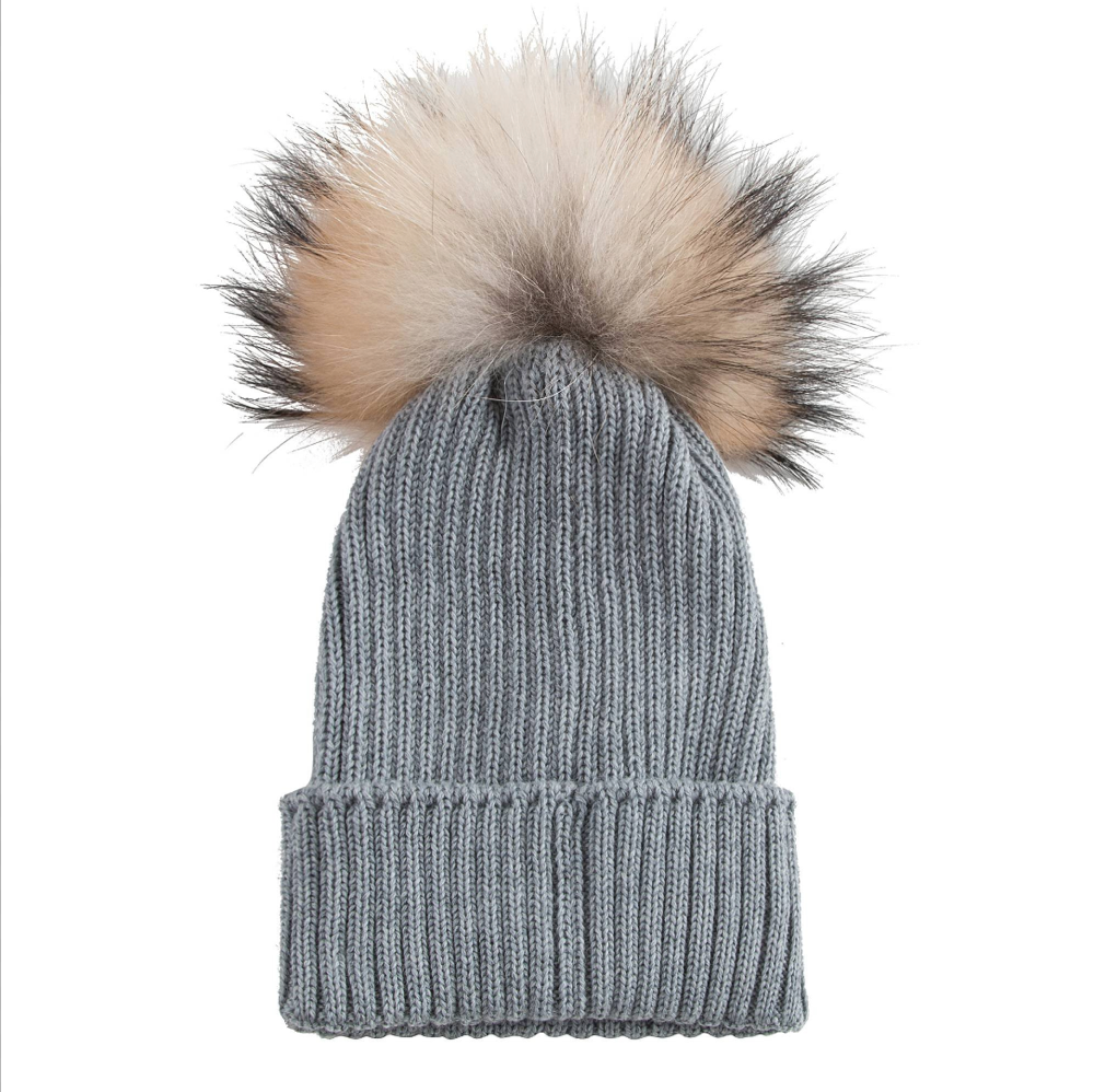 Girls Medium Grey Logo Virgin Wool Hat