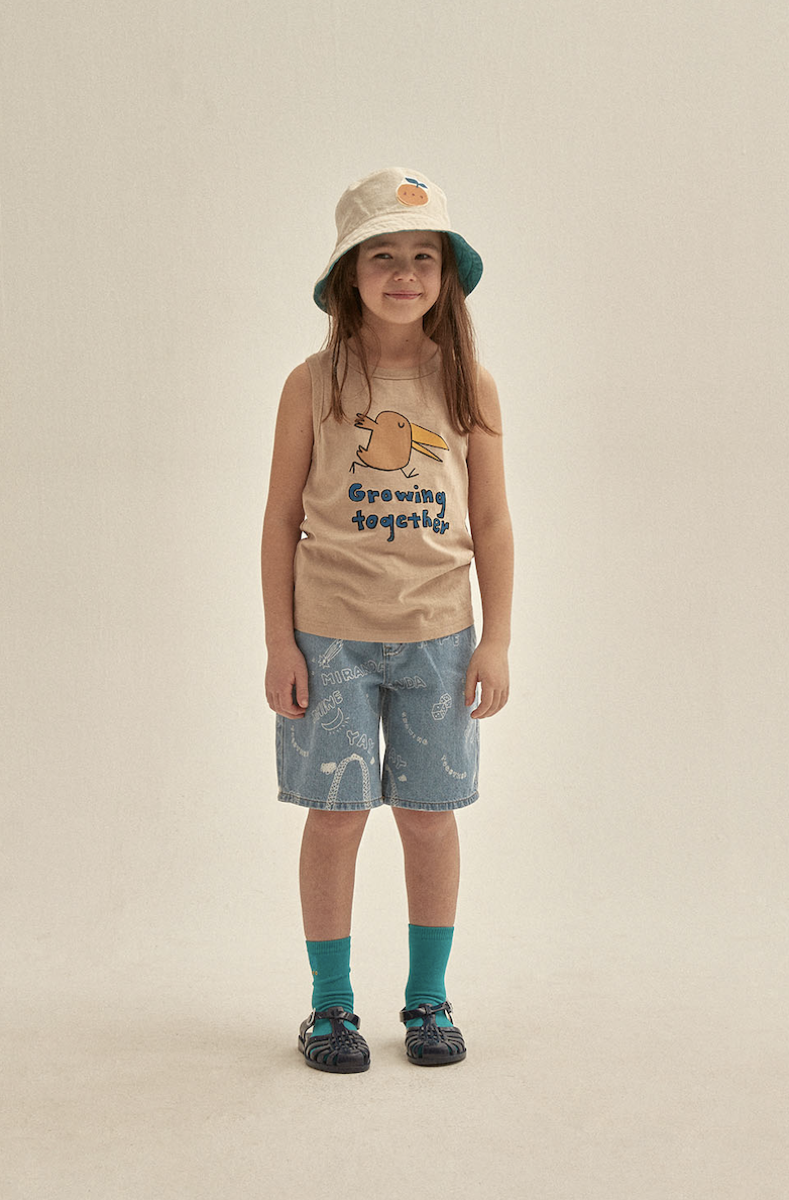 Girls Beige Cotton Tank Top