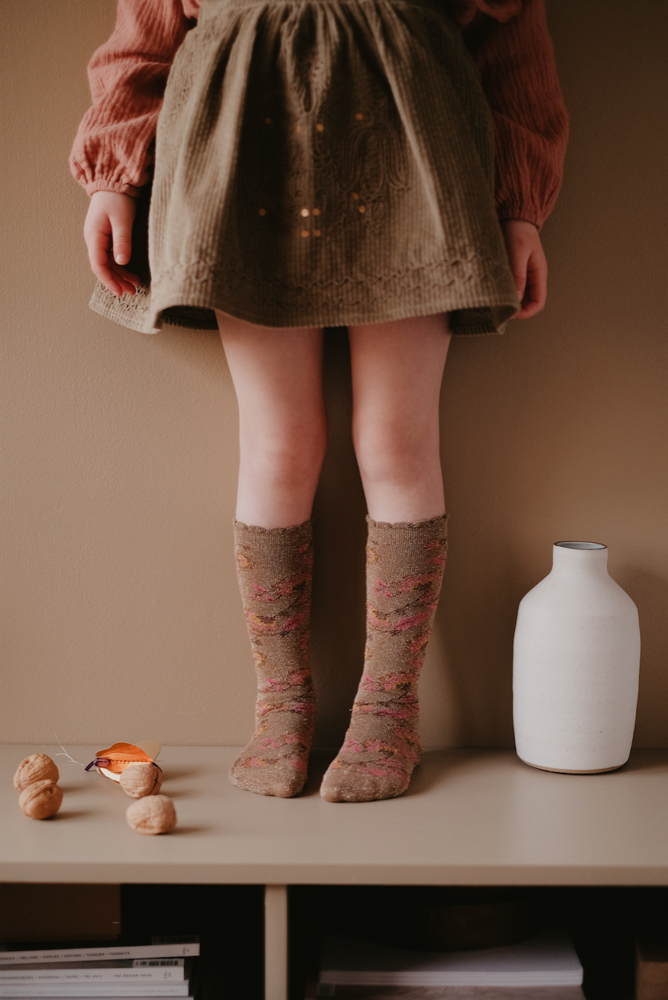 Girls Khaki Velvet Cotton Skirt