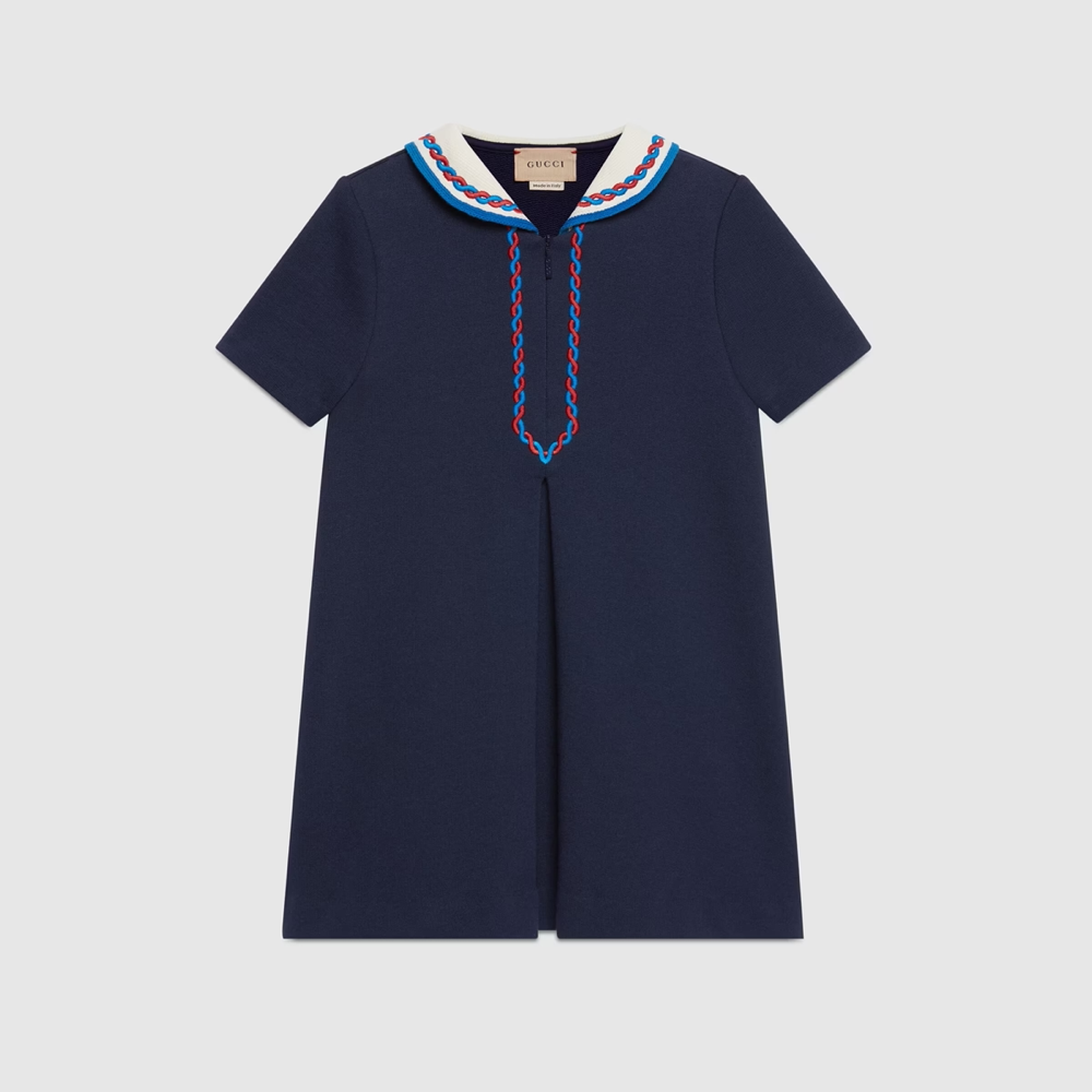 Girls Navy Blue Printed Dress