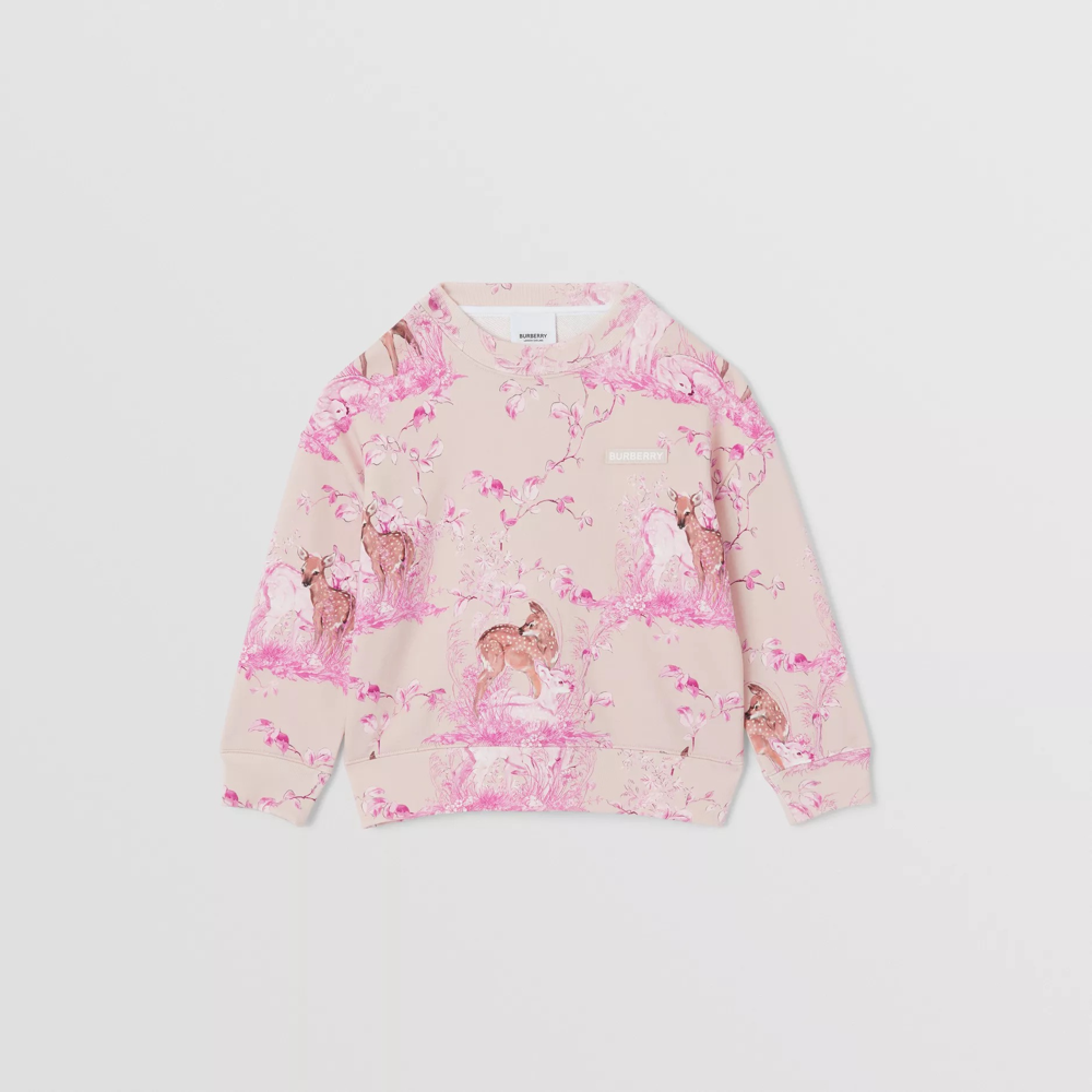 Girls Pink Deer Cotton Sweatshirt