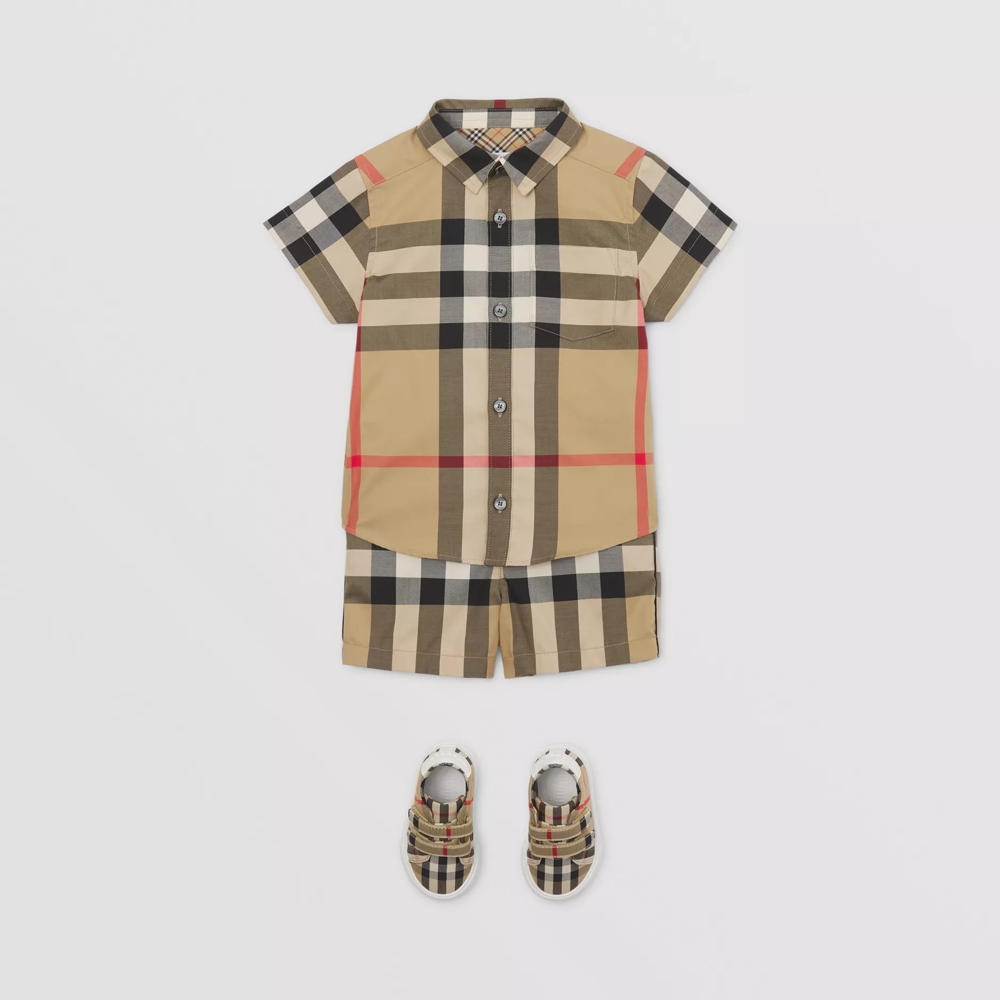 Baby Boy & Girls Beige Check Cotton Shirts