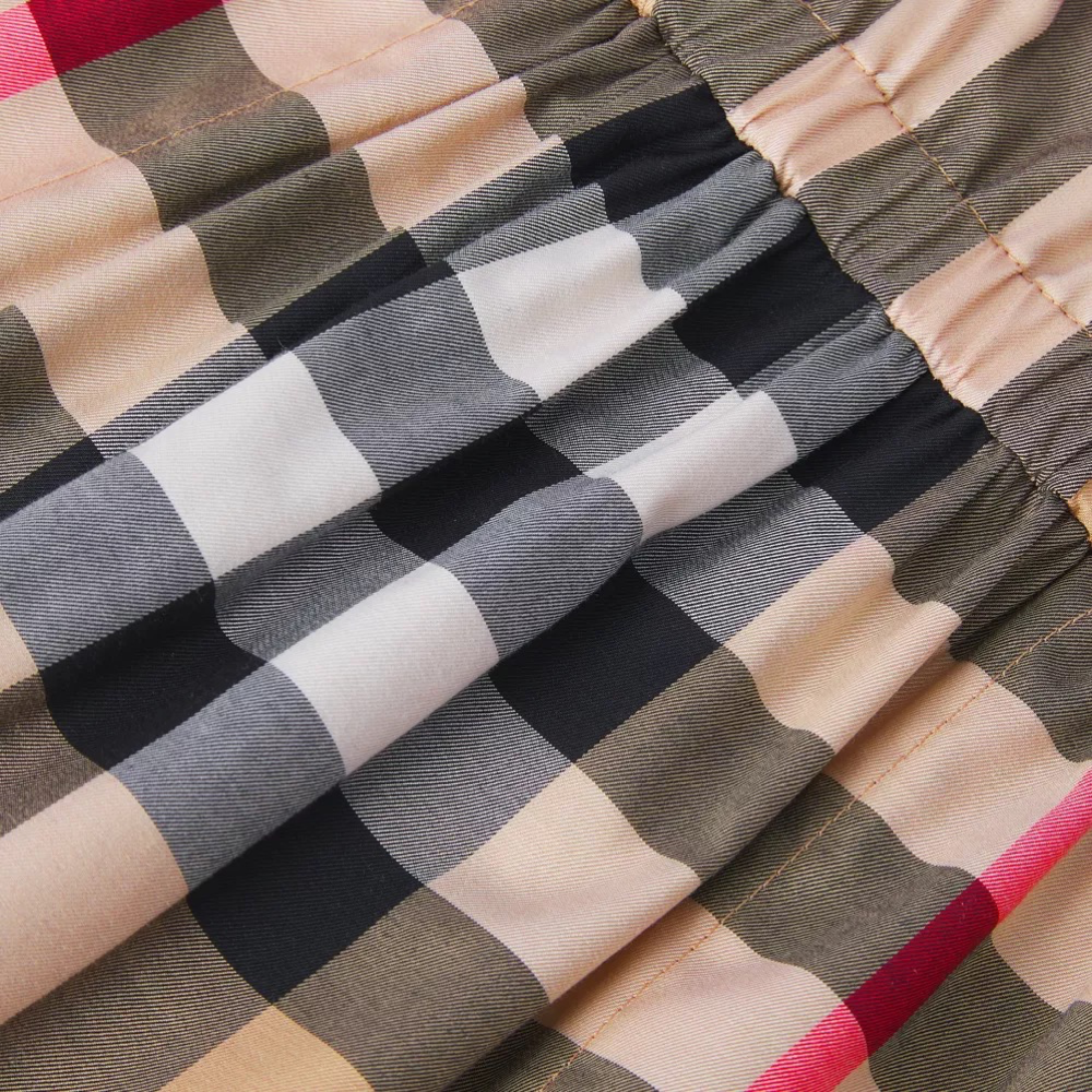 Girls Beige Check Cotton Dress