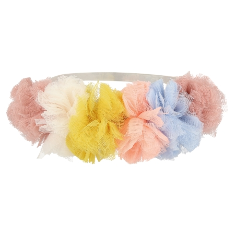 Pompom crown in multicolored tulle