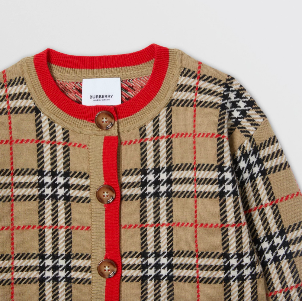 Baby Girls Archive Beige Check Cardigan