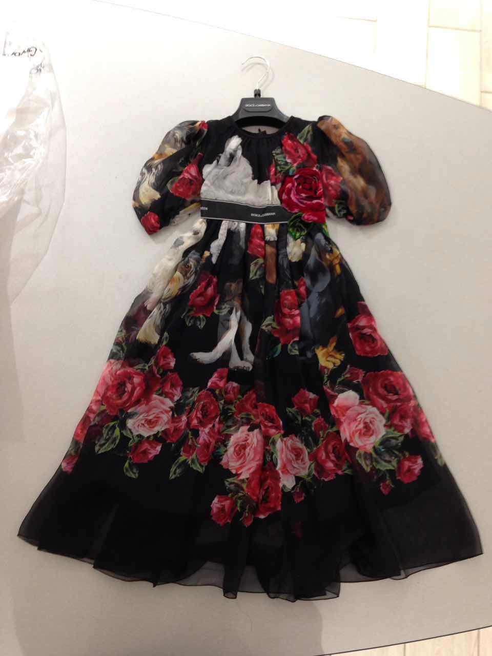 Girls Black Rose Silk Dress